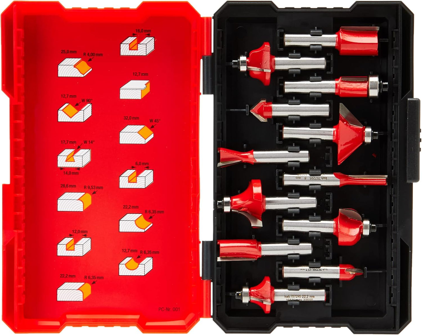 Fräsersatz, Diverse ; 12-teiliges Set ; Kunststoffkoffer