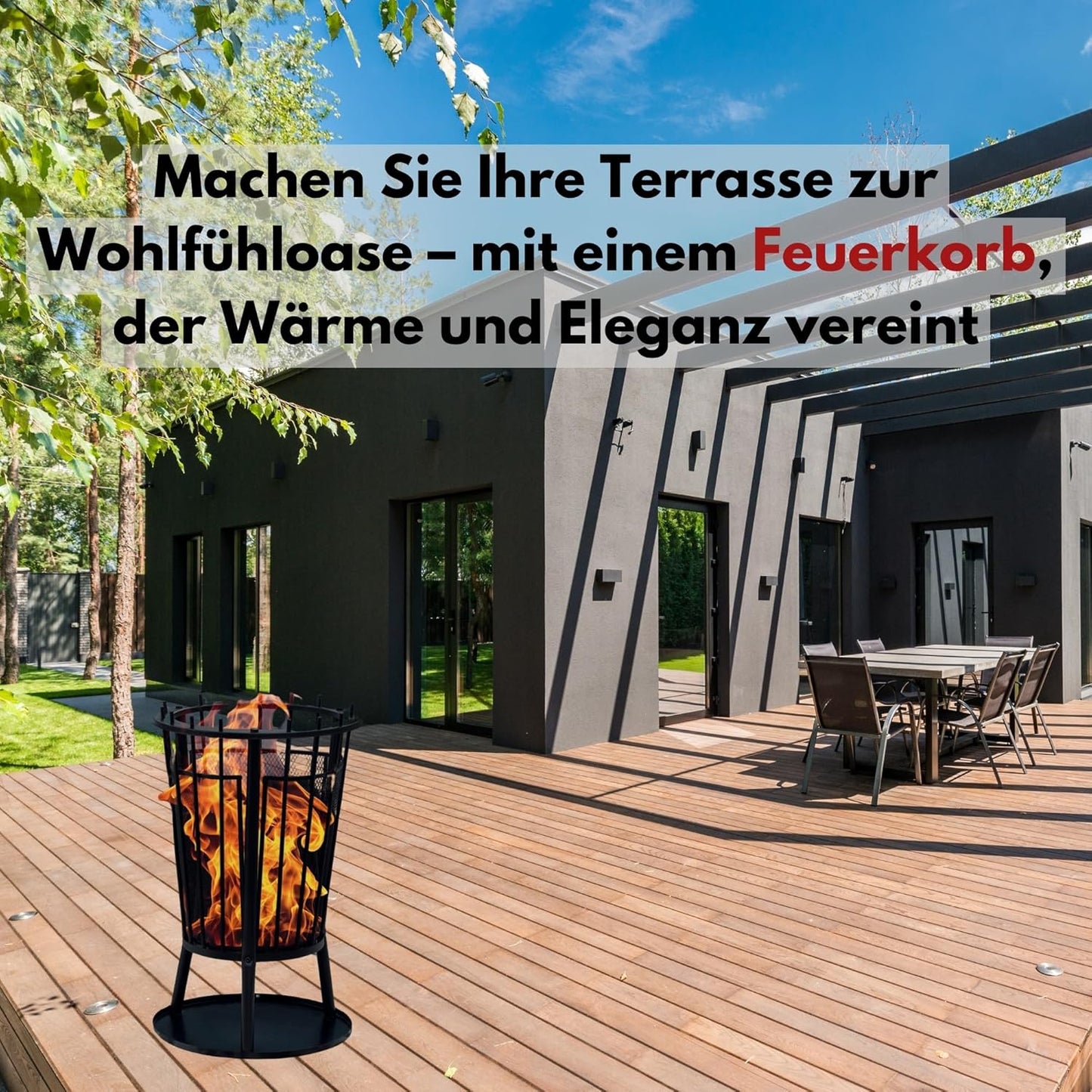 Feuerschale mit Funkenschutz & Bodenplatte