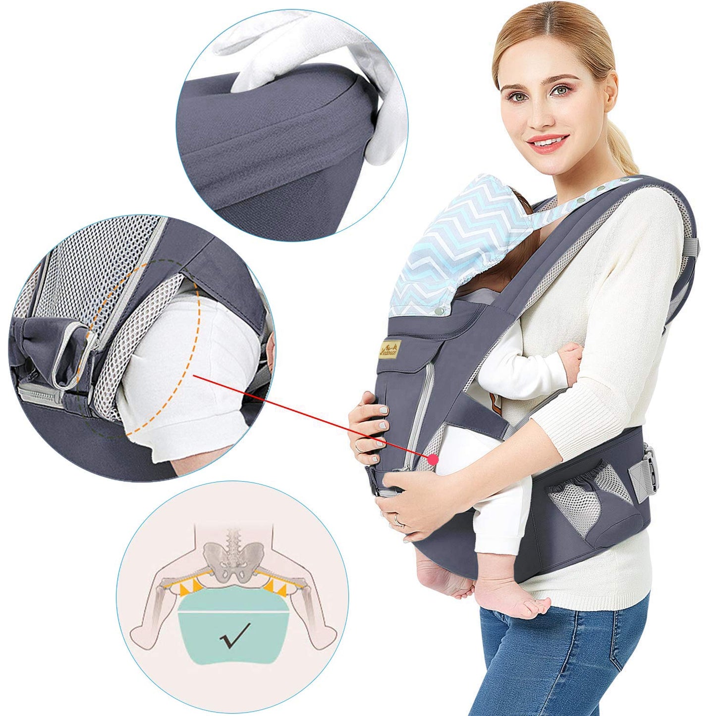 Ergonomische Babytrage mit Hüftsitz (3-48 Monate)
