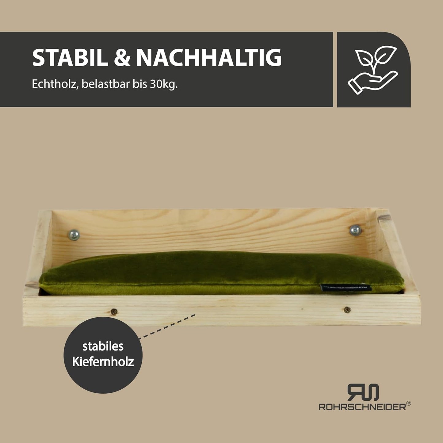 Kletterwand Katzenbett inkl. Kissen, Kiefernholz oliv