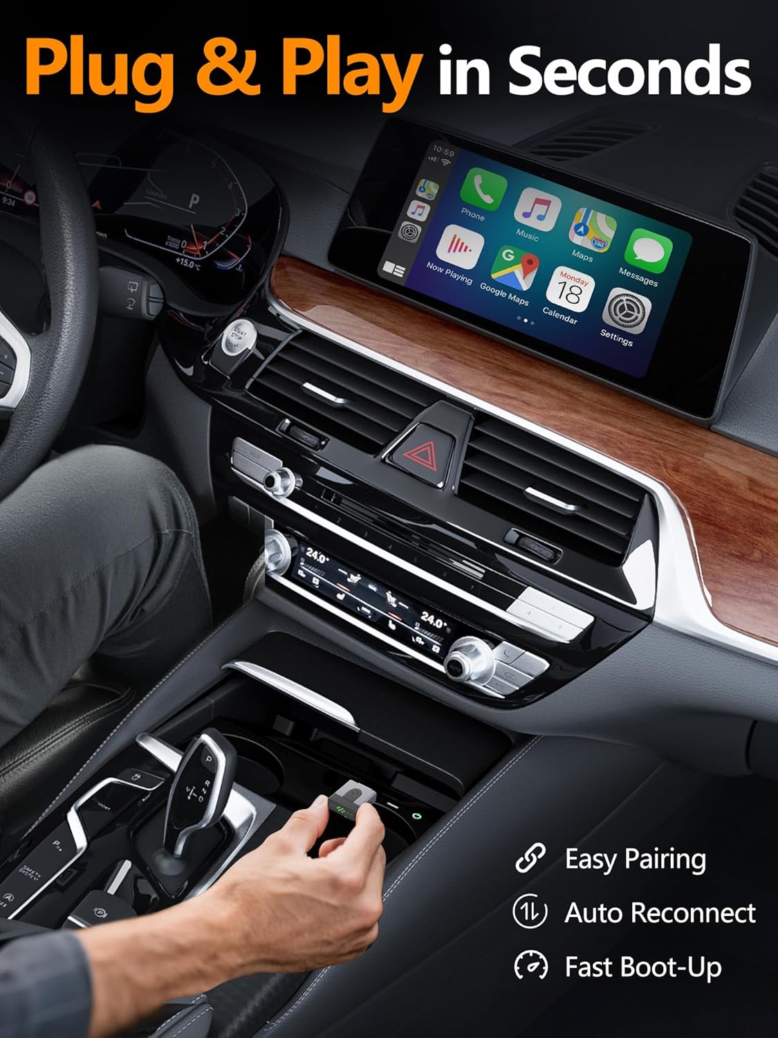 2-in-1 CarPlay & Android Auto Wireless Adapter, 1Stück