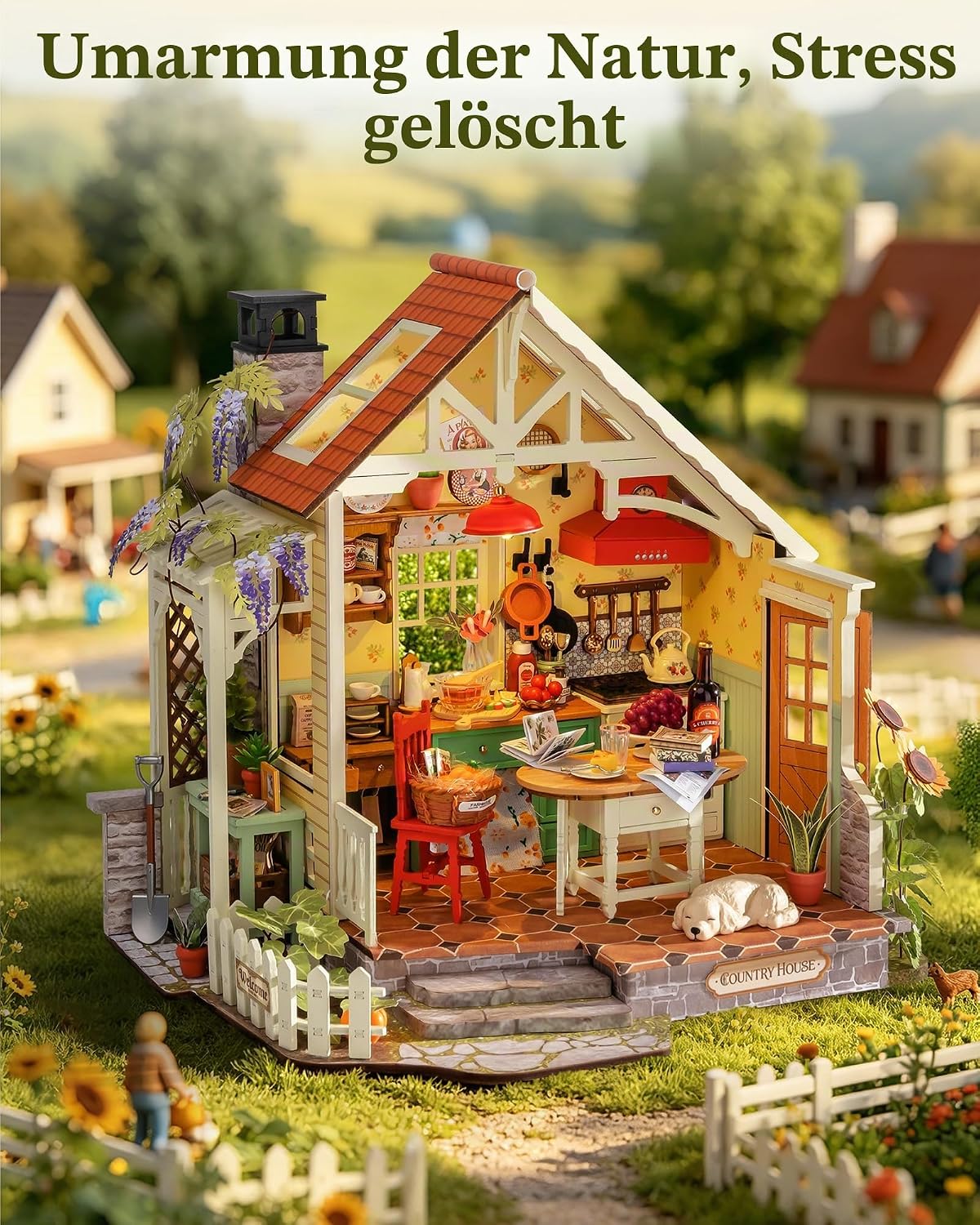 Miniaturhaus Bausatz: Sonnenlicht Bauernhaus Küche mit LED-Licht