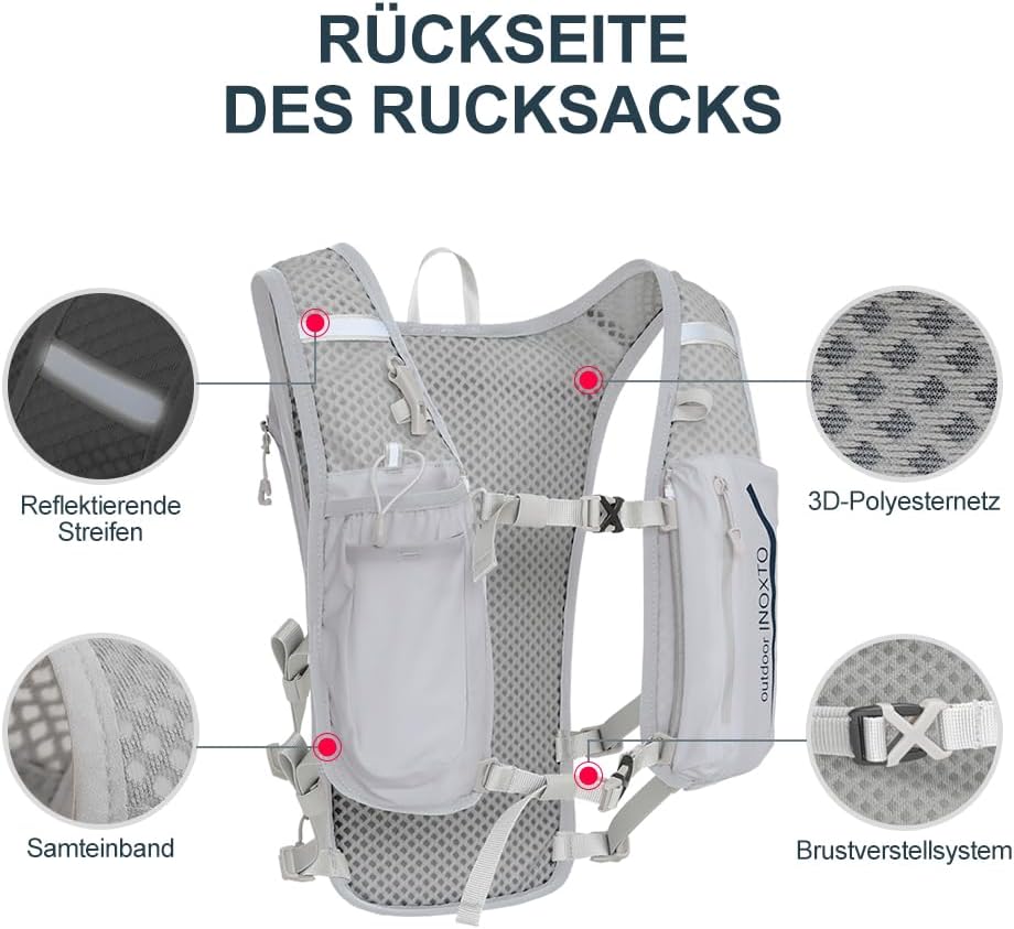 Sport-Weste mit Trinkblase, Hellgrau Standard