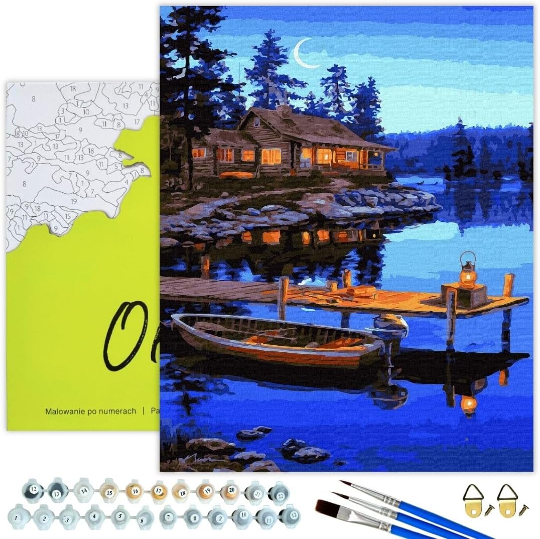 Malen Nach Zahlen Set Hütte Am See 40 x 50 cm, Hütte Am See