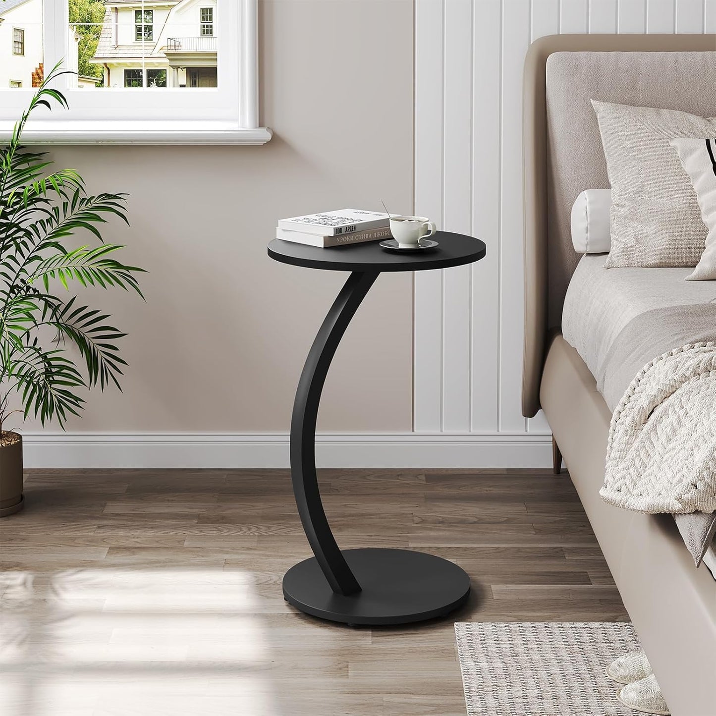 Beistelltisch C-Form mit Metallgestell, Schwarz