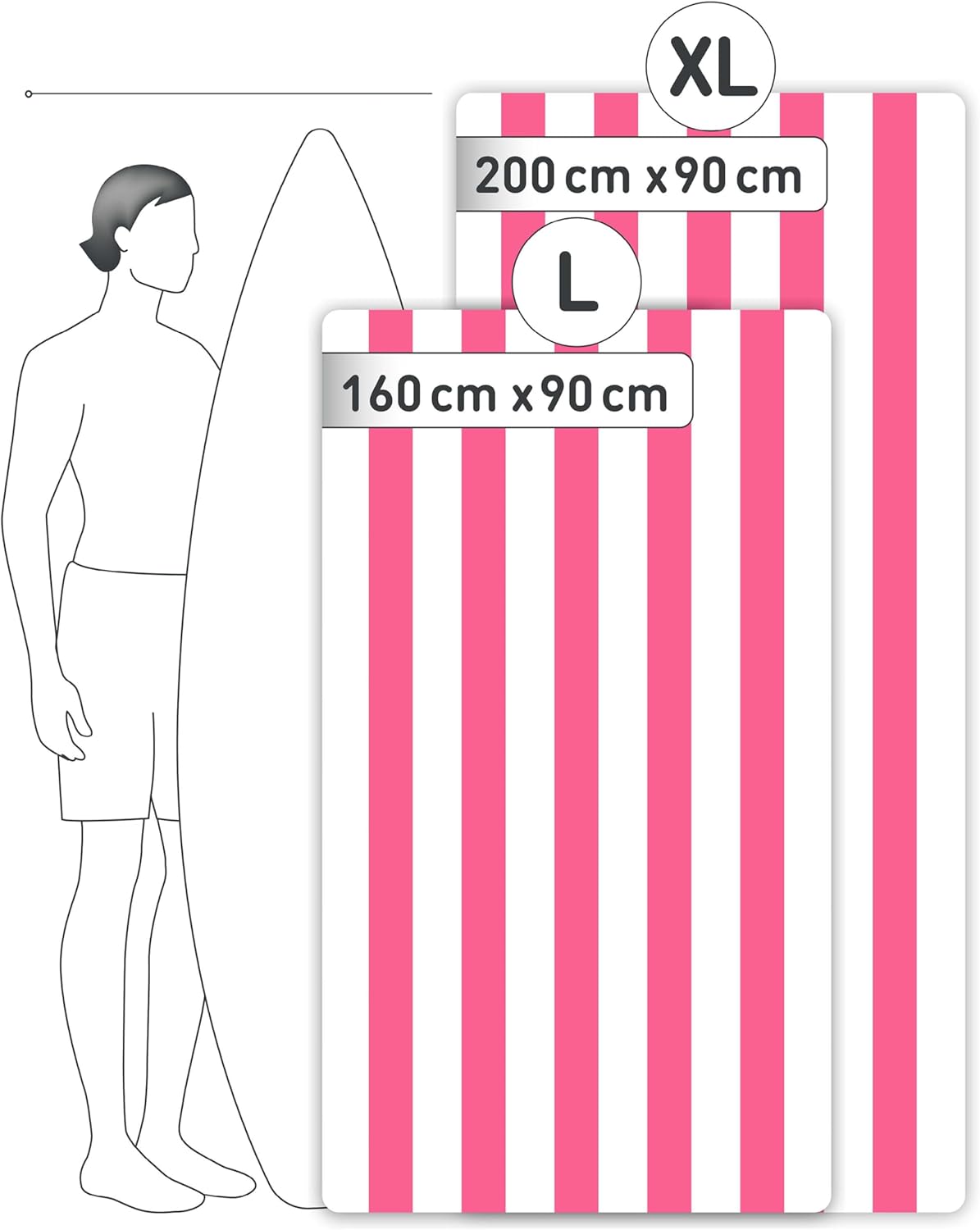 Strandtuch XXL aus Mikrofaser, 200cm x 90cm 06 Pink - Weiss