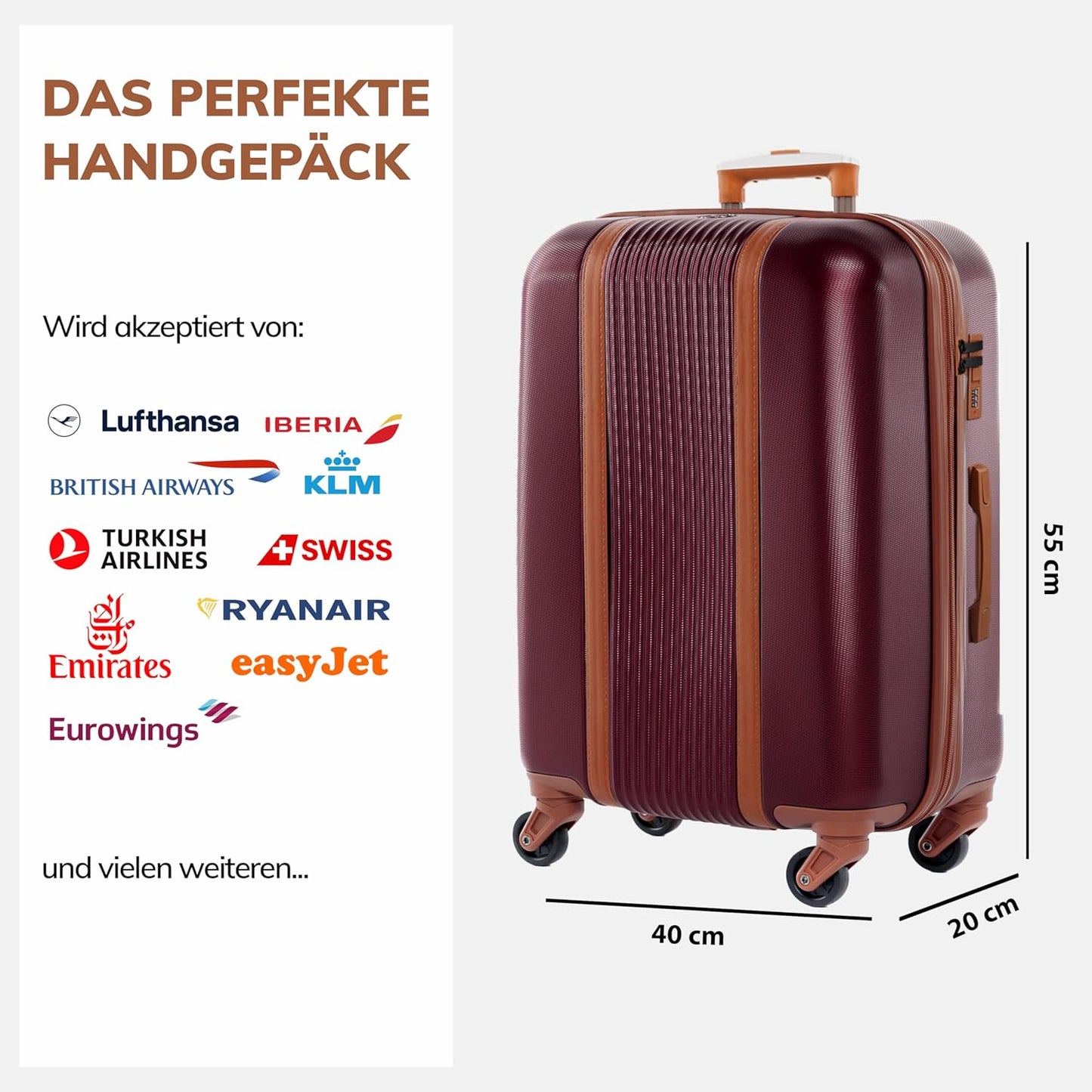 Handgepäck Hartschalenkoffer, Handgepäck / Burgundrot