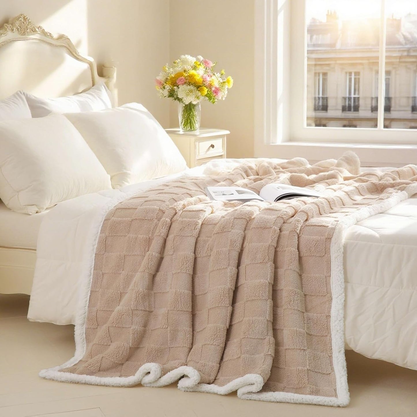 Doppellagige Sherpa-Fleecedecke 150x200 cm, 60"*80" Beige-2