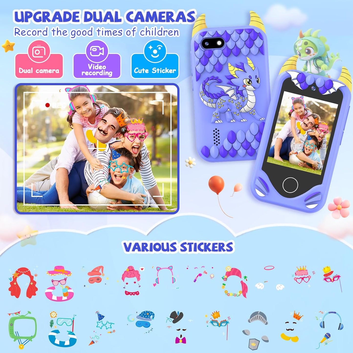 Kinderhandy mit Touchscreen und Dual-Kameras, Blau