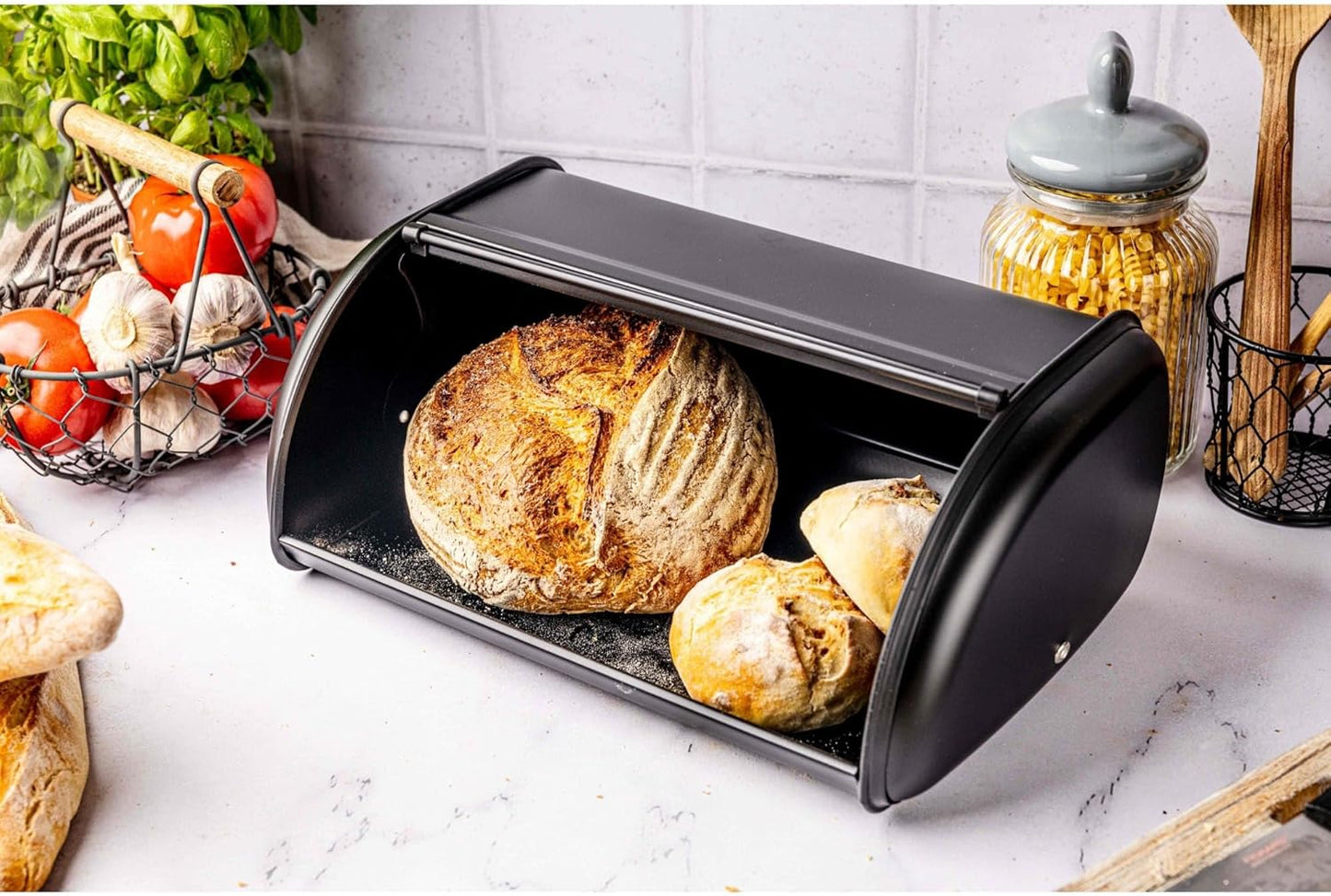 Brotkasten ‎KH-1834, Schwarz 44L x 27B x 18,5H cm