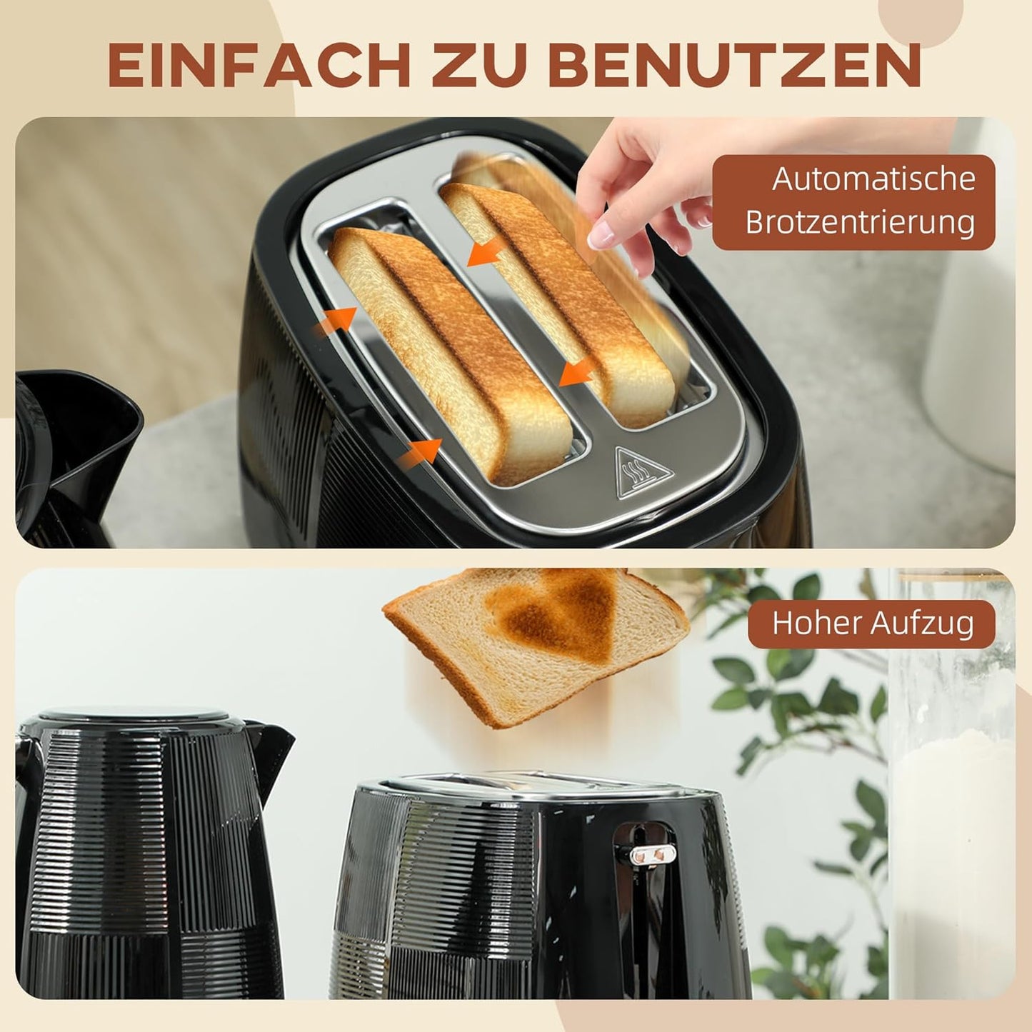 Wasserkocher- und Toaster-Set mit Kalkfilter
