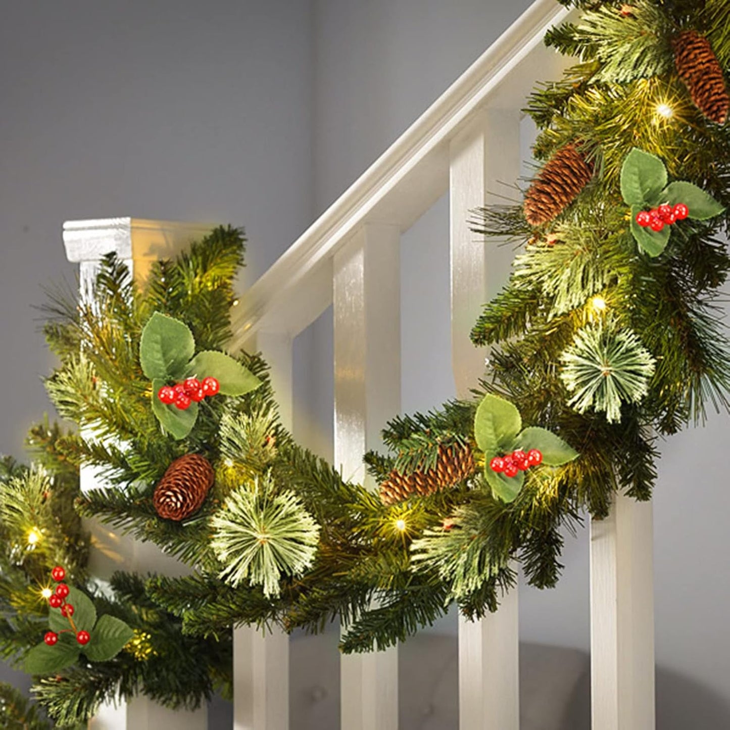 Vorbeleuchtete Weihnachtsgirlande mit Timer, 270cm-1 Stück-Grün