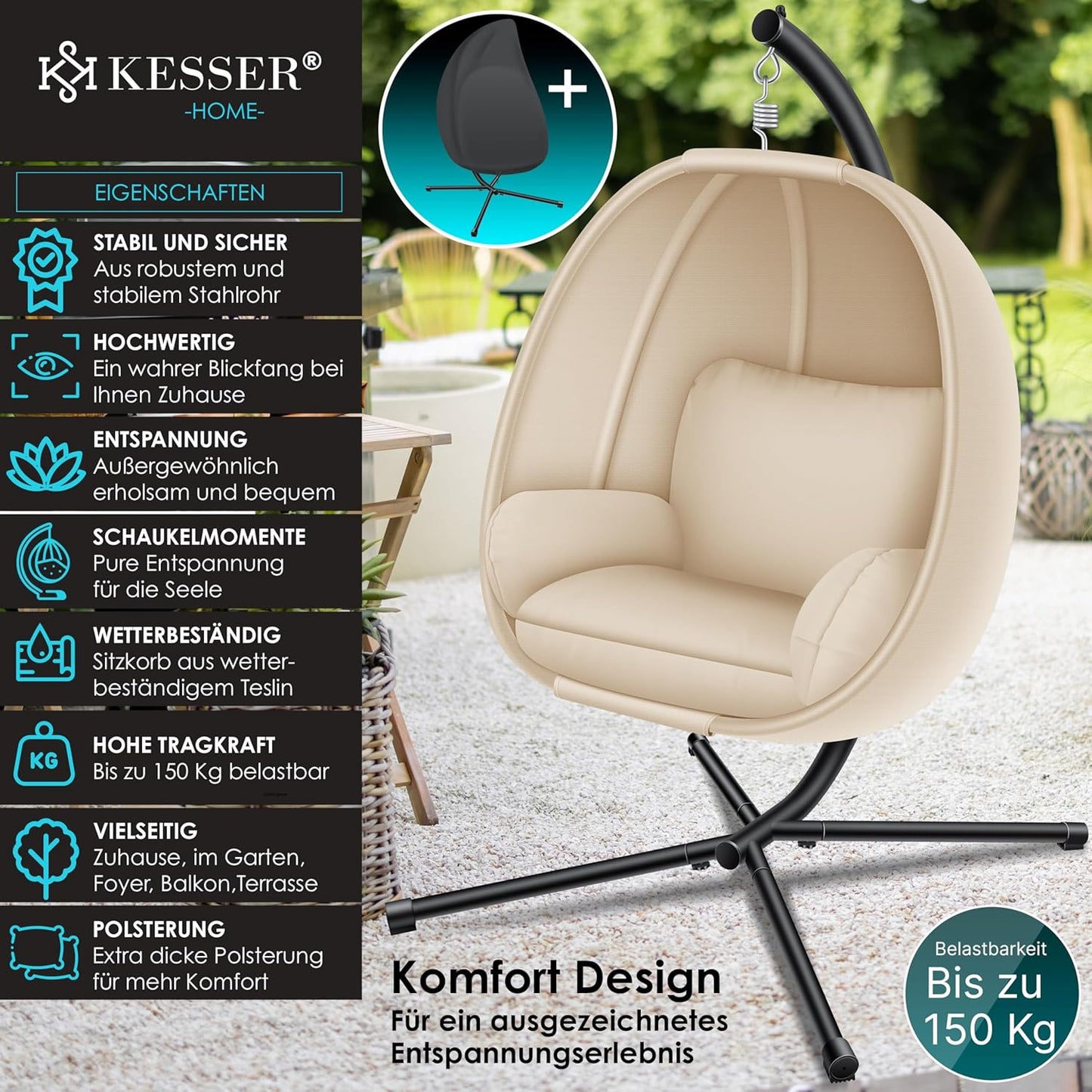Hängesessel mit Gestell, Beige