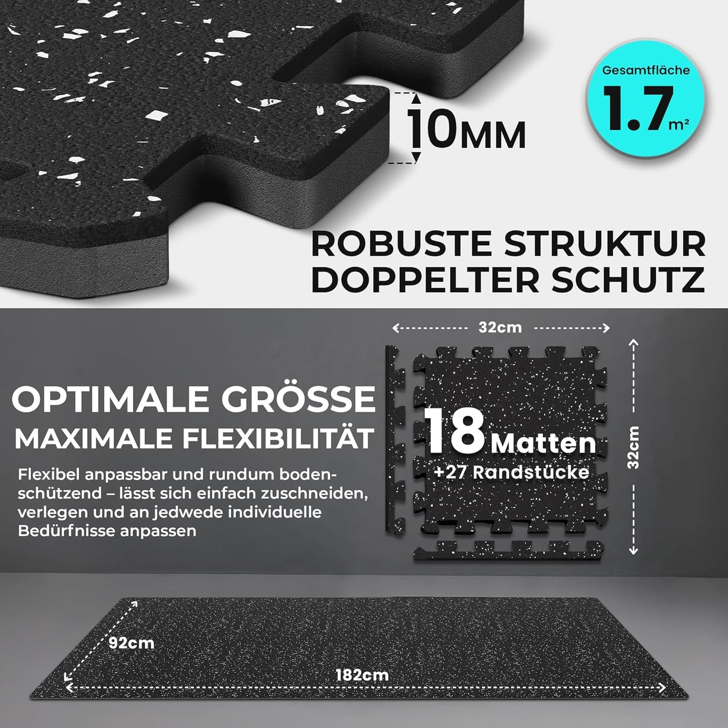 Bodenschutzmatten Set, Rubber Top | 18 Matten | 1,67 M² 30L x 30B x 1D cm