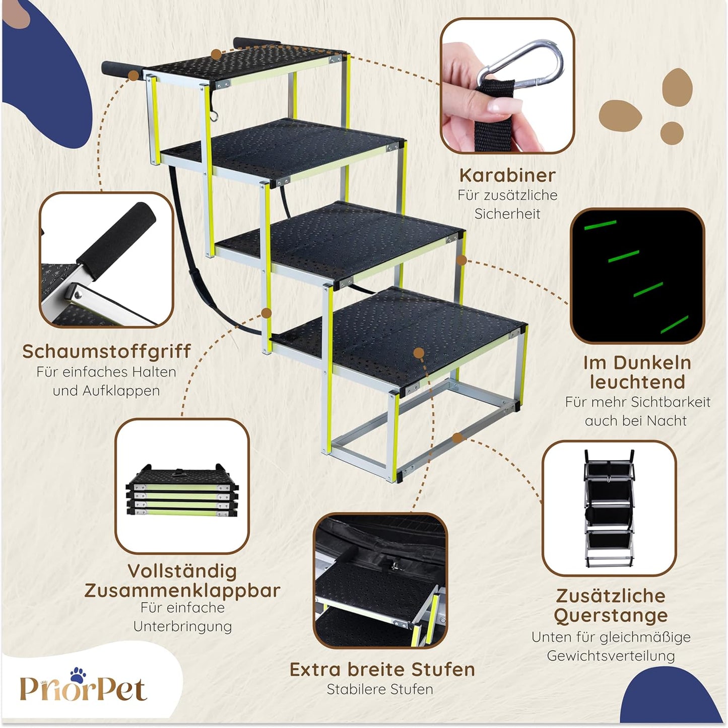 Klappbare Hundetreppe, 4 Wide