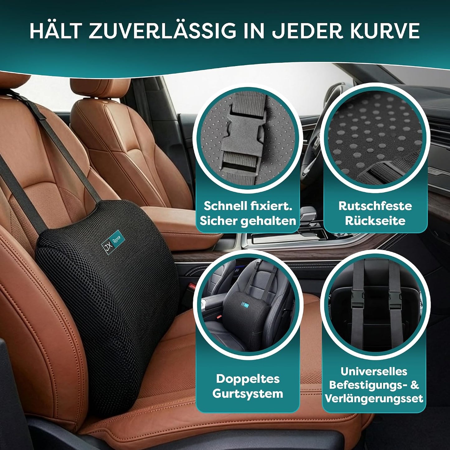 Ergonomische Lordosenstütze aus Memory Foam, Schwarz Auto Version