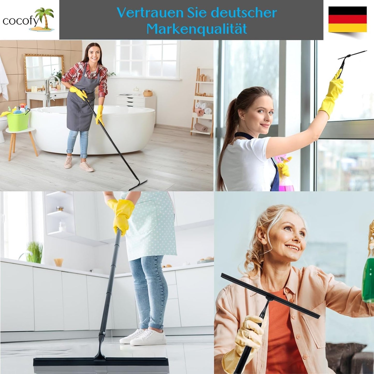 Duschabzieher mit Teleskopstiel (43-153 cm), 25 cm breit - ohne Mikrofaserüberzieher Schwarz