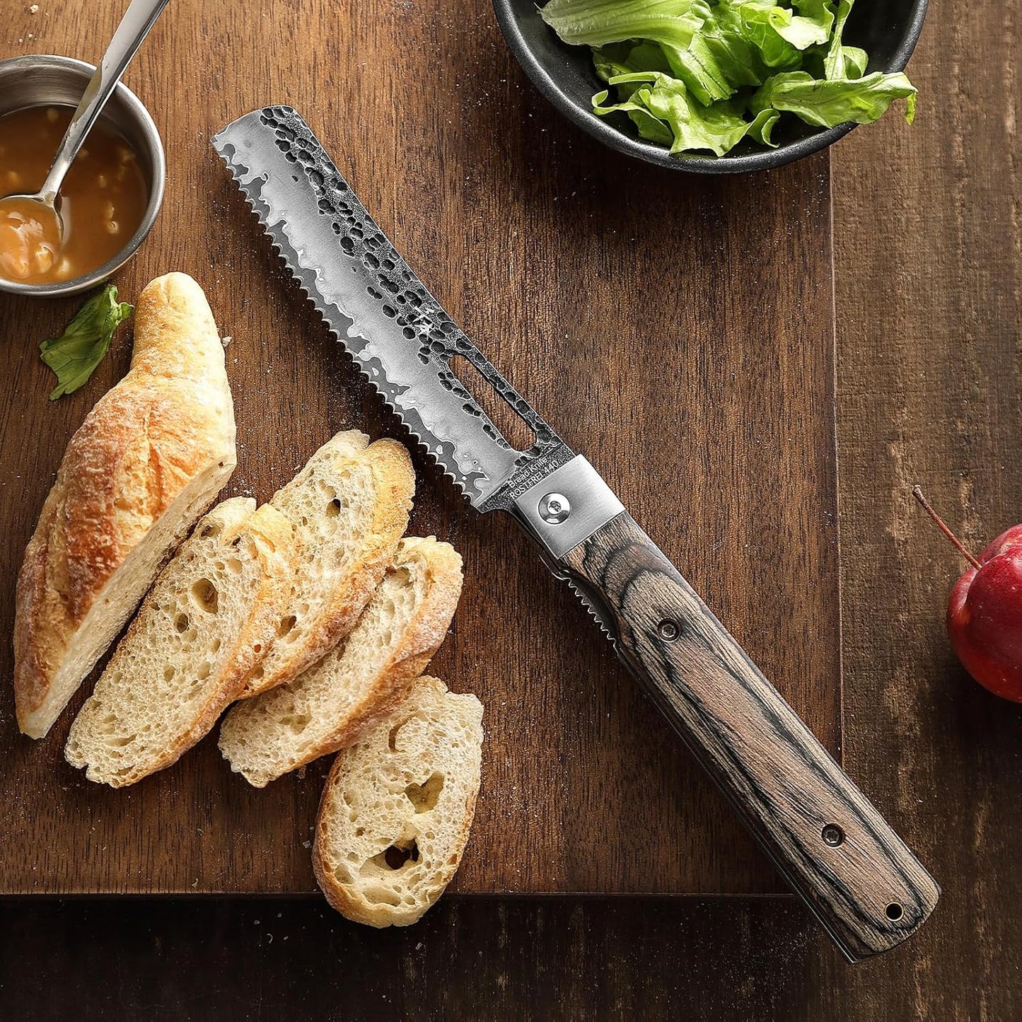 Faltbares Brotmesser mit Holzgriff, Silber