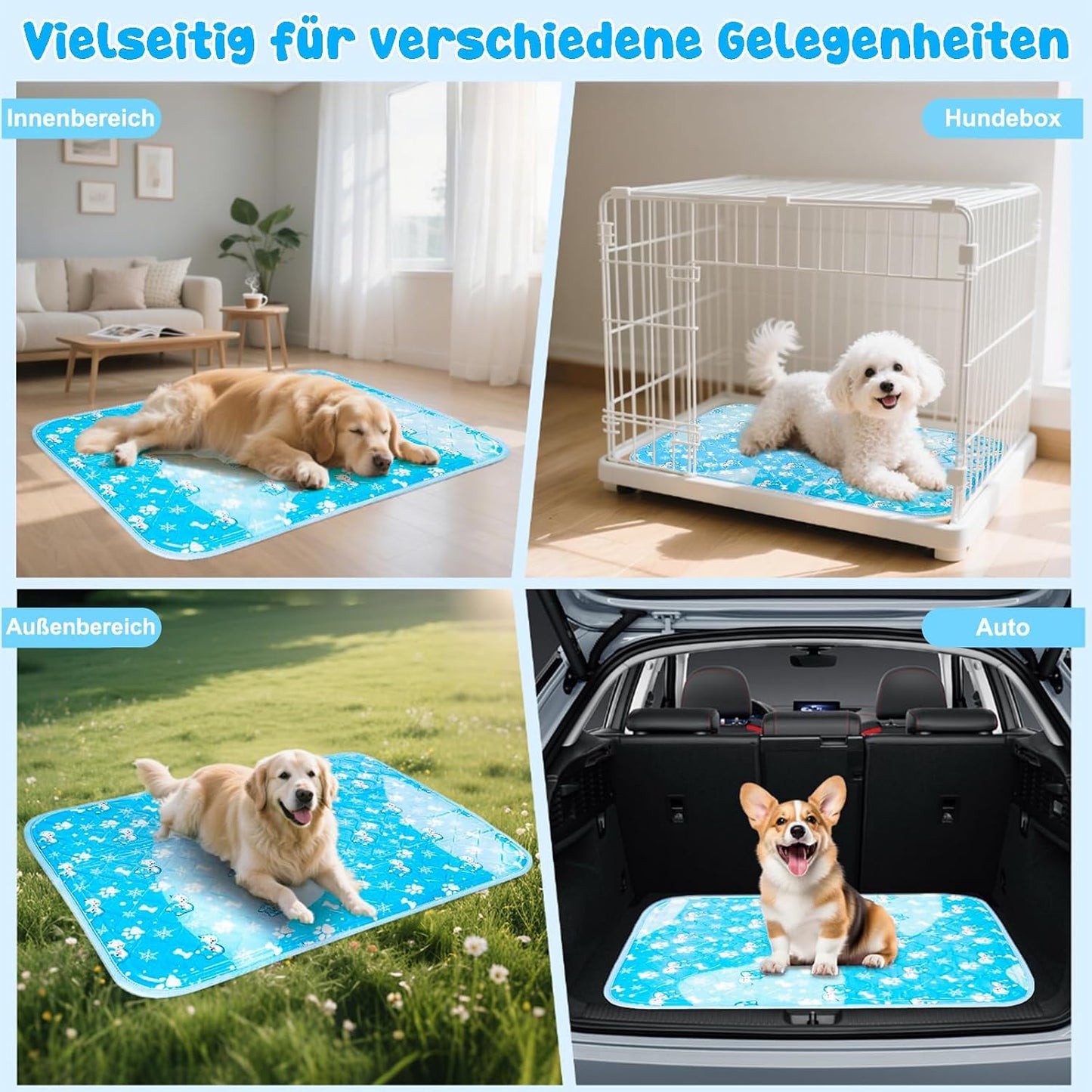 Kühlmatte für Hunde & grosse Hunde, 90x60cm, waschbar, Blau L 90 x B 60 x H 1 cm