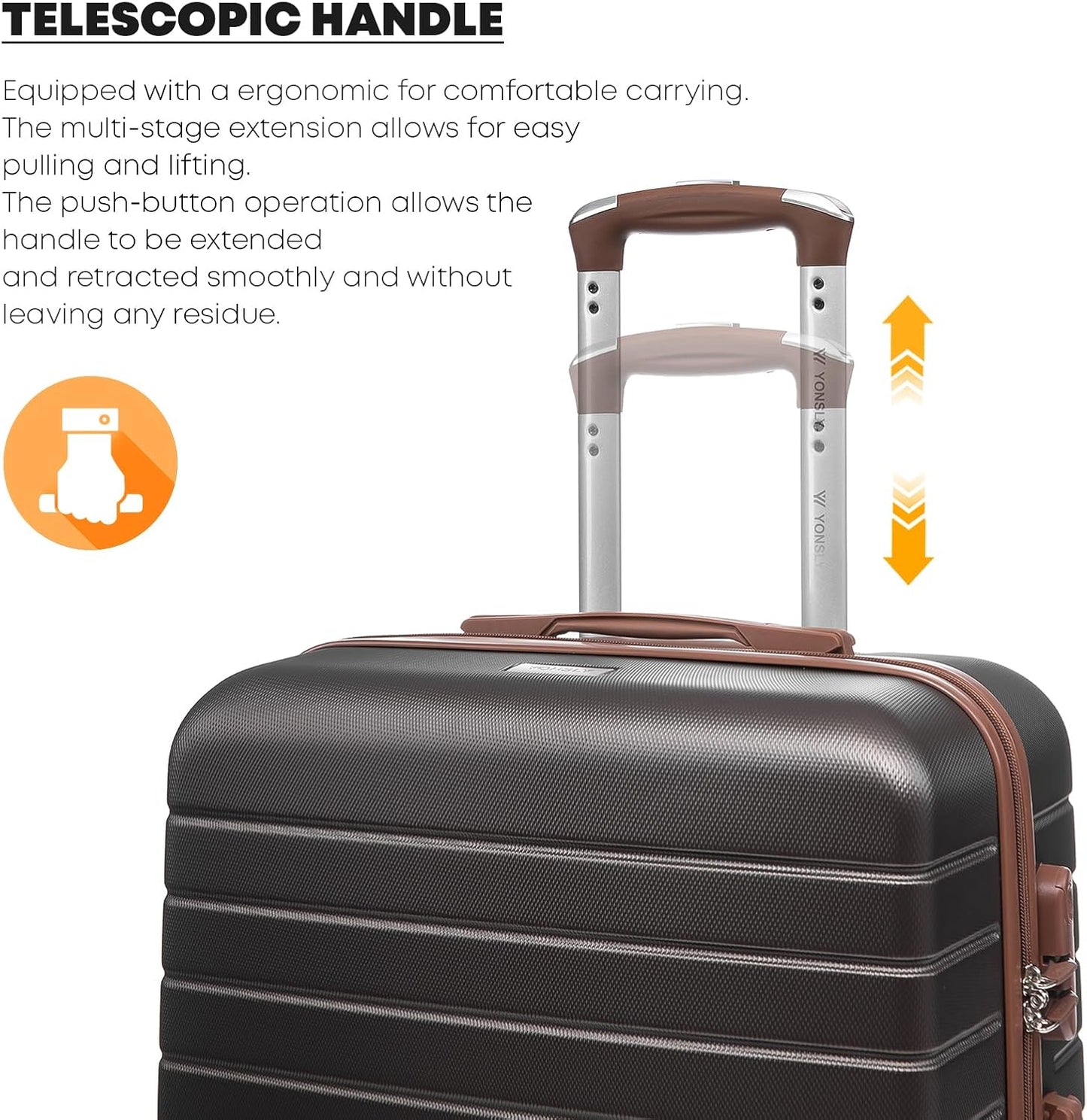Reisekoffer Handgepäck Trolley-Set mit Zahlenschloss, L (66cm-66L) YS15 Braun