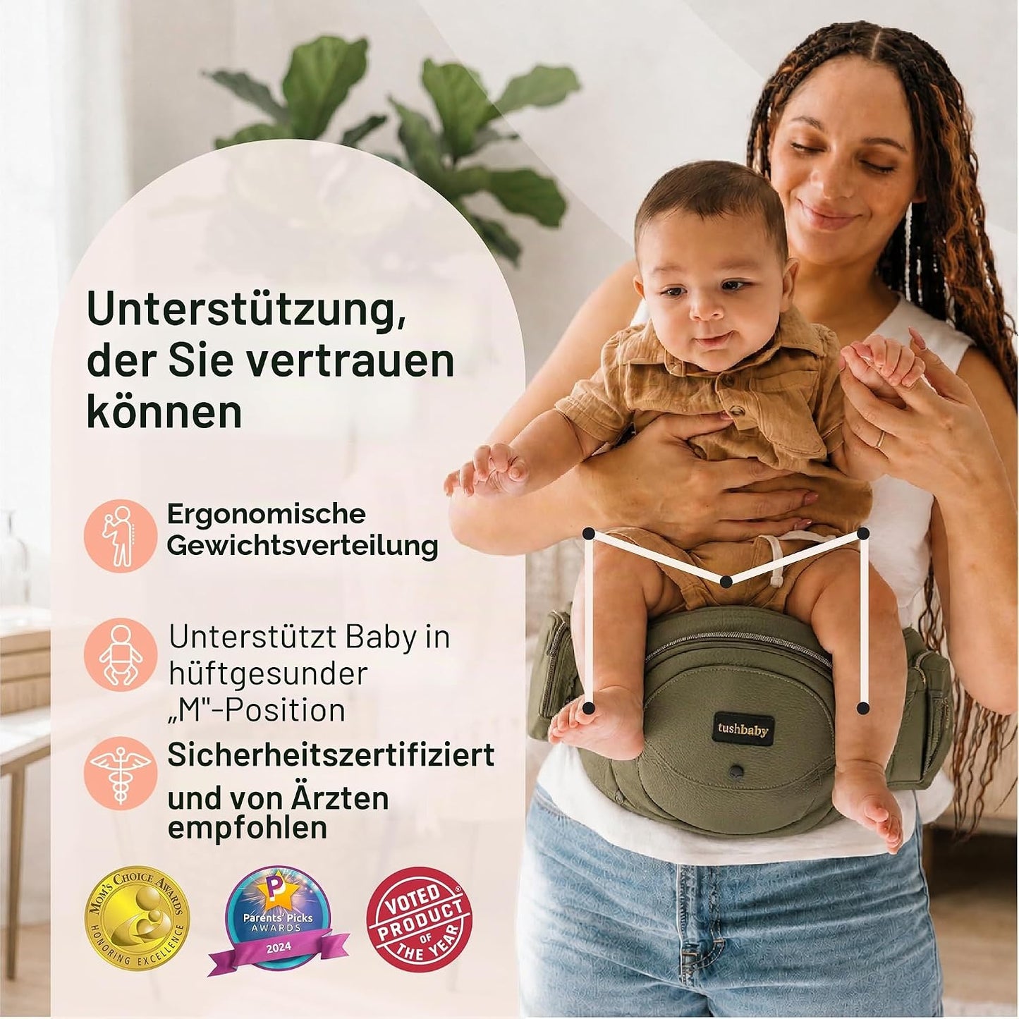 Ergonomischer Baby-Hüftsitz mit Stauraum, Olive