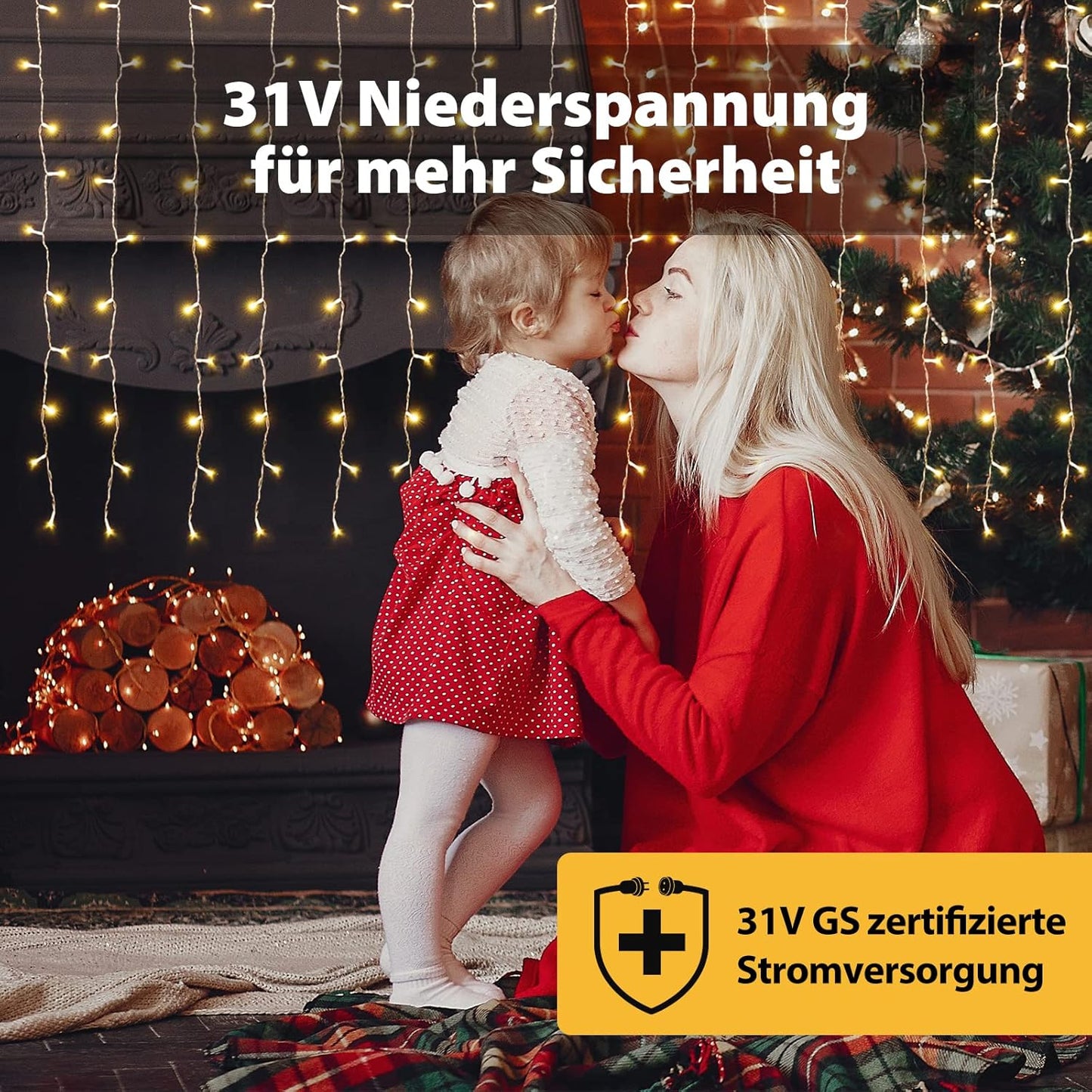 LED Eisregen Lichtervorhang mit 9 Modi und Memory-Funktion, Warmweiß 2m