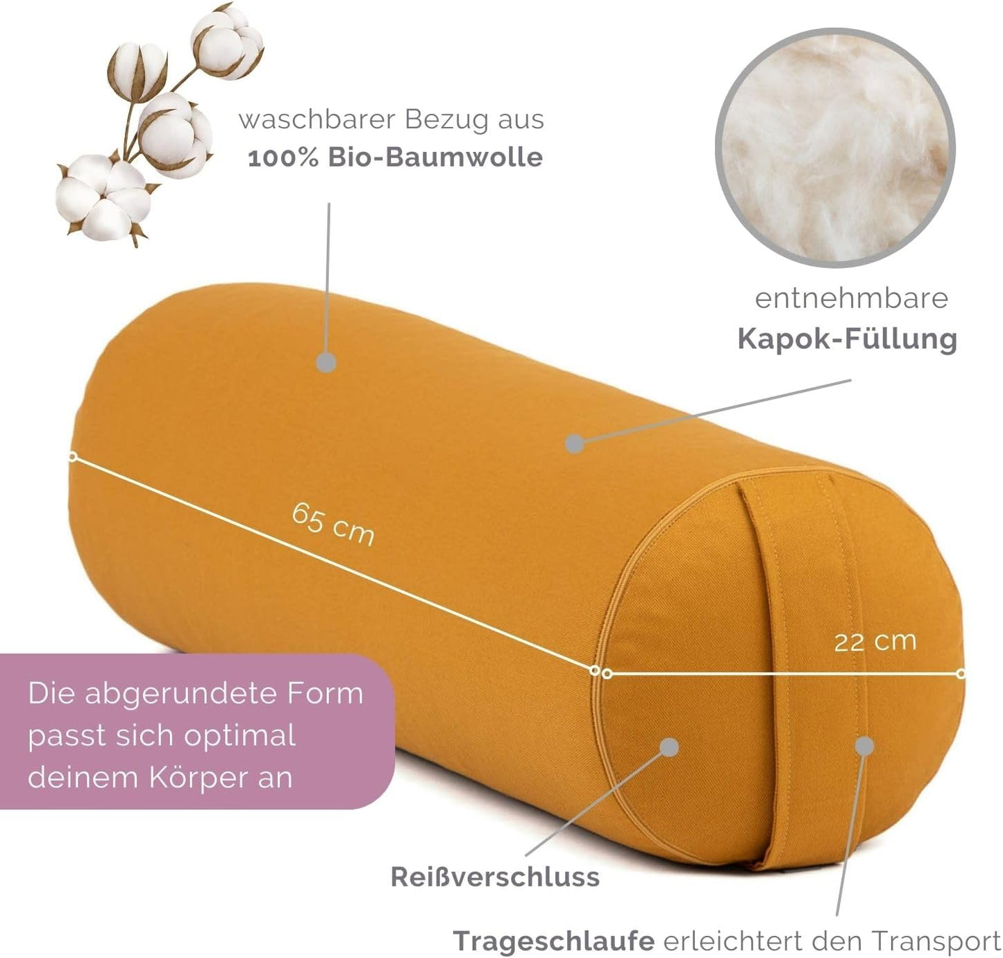 Waschbares Yoga Bolster, honig-gelb