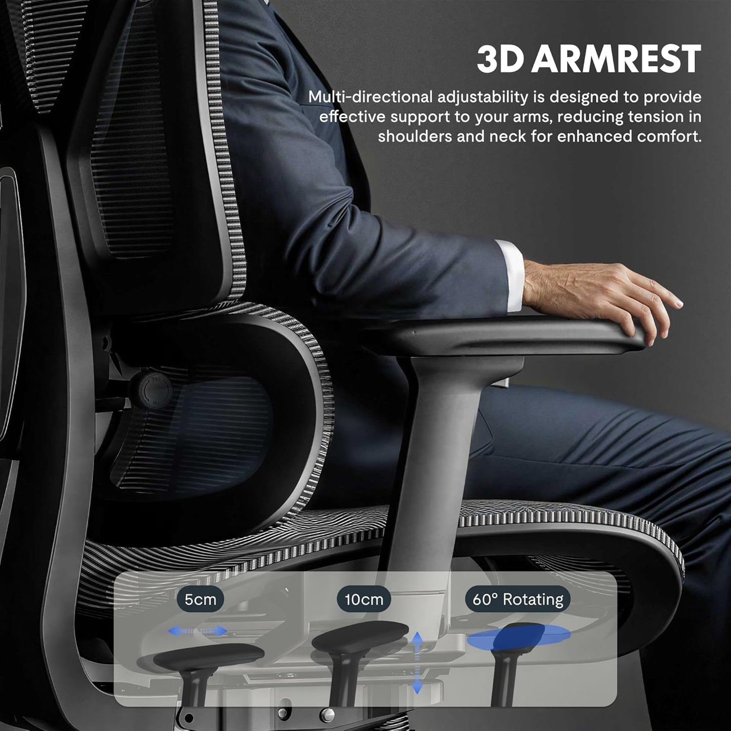 Ergonomischer Bürostuhl mit Fussstütze und 3D-Funktionen, Grau(mit Fussstütze) Lite