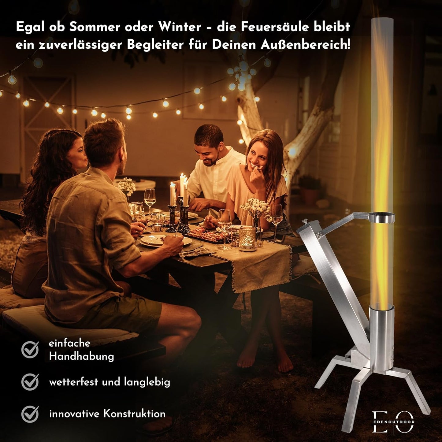 Pelletbefeuerte Gartenfackel mit Glasröhre, Gartenfackel