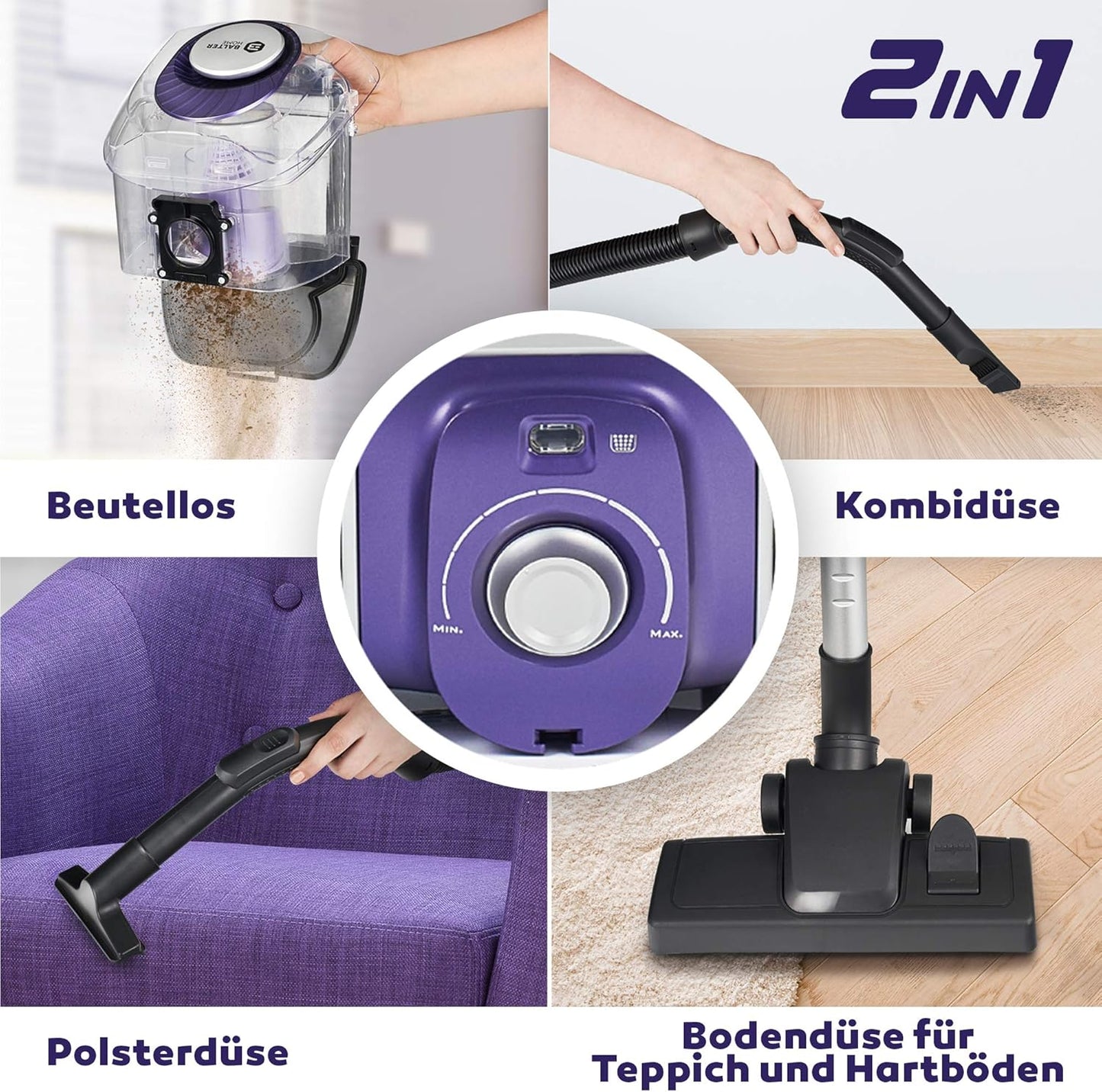 Orion X3 beutelloser Staubsauger mit Zyklon-Technologie, Lila