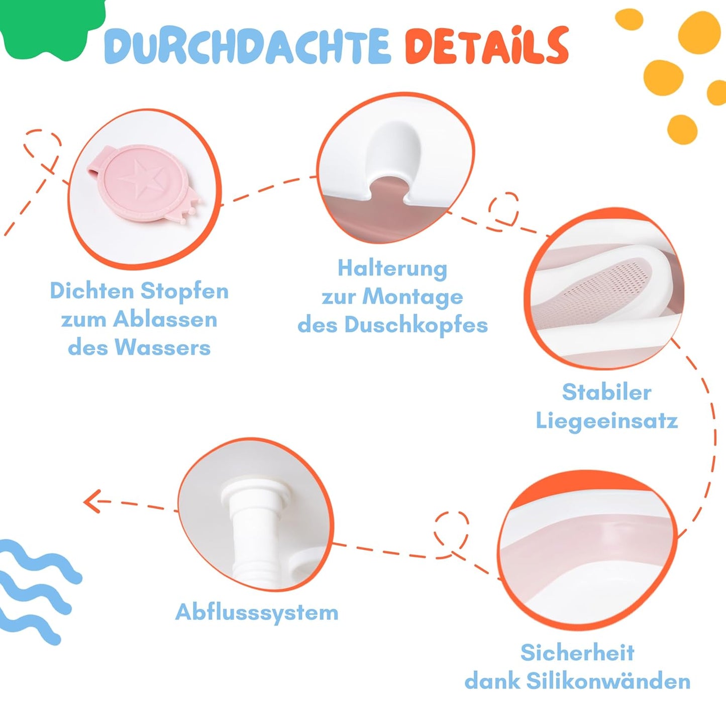 Babybadewanne mit Gestell und Badesitz, Rosa mit Ständer und Badesitz