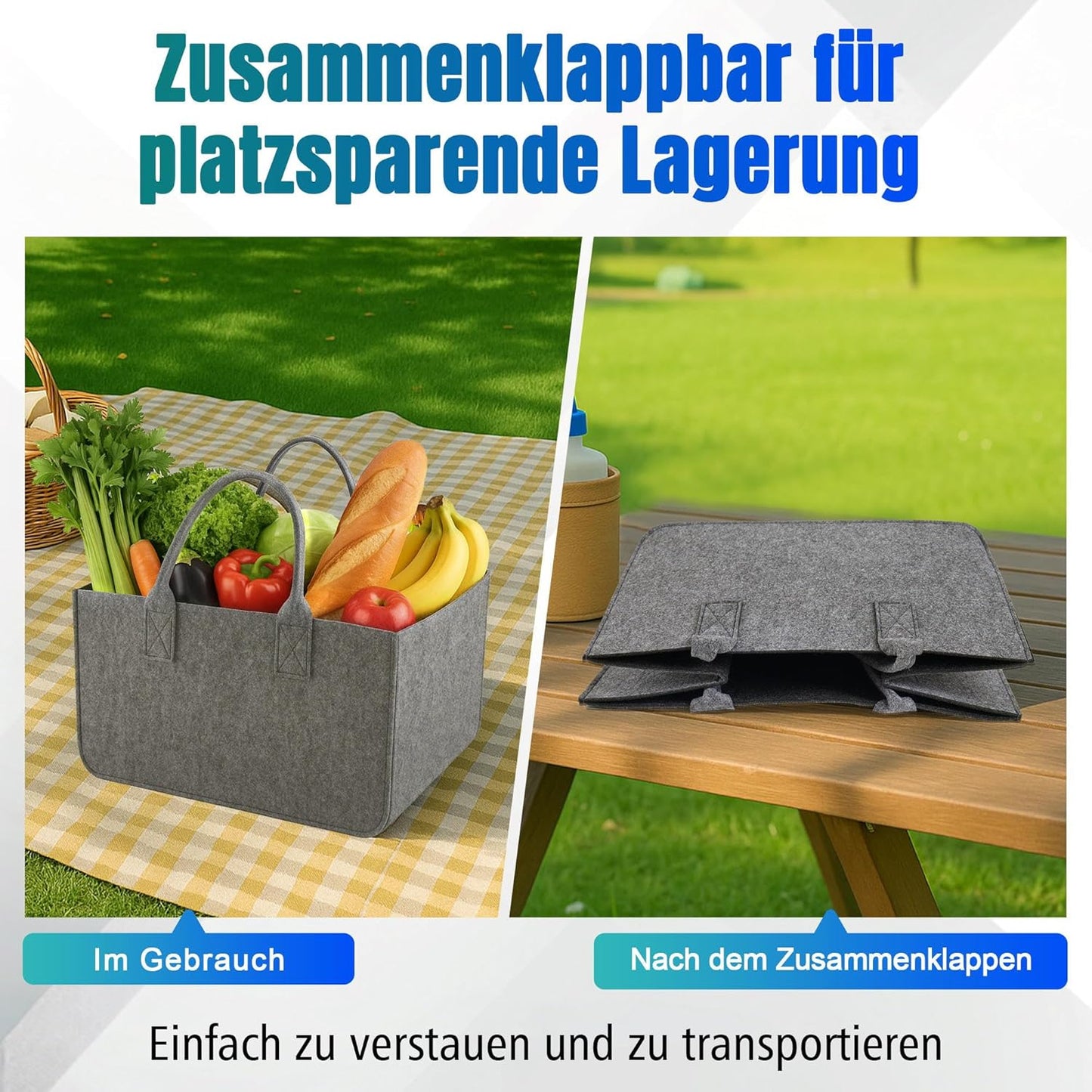2 x Einkaufstaschen mit Griff, Dunkelgrau & Blau 2 Stück