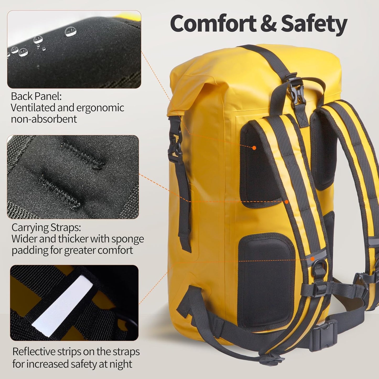 Wasserdichter Rolltop-Rucksack, 55 Liter, Gelb 55L