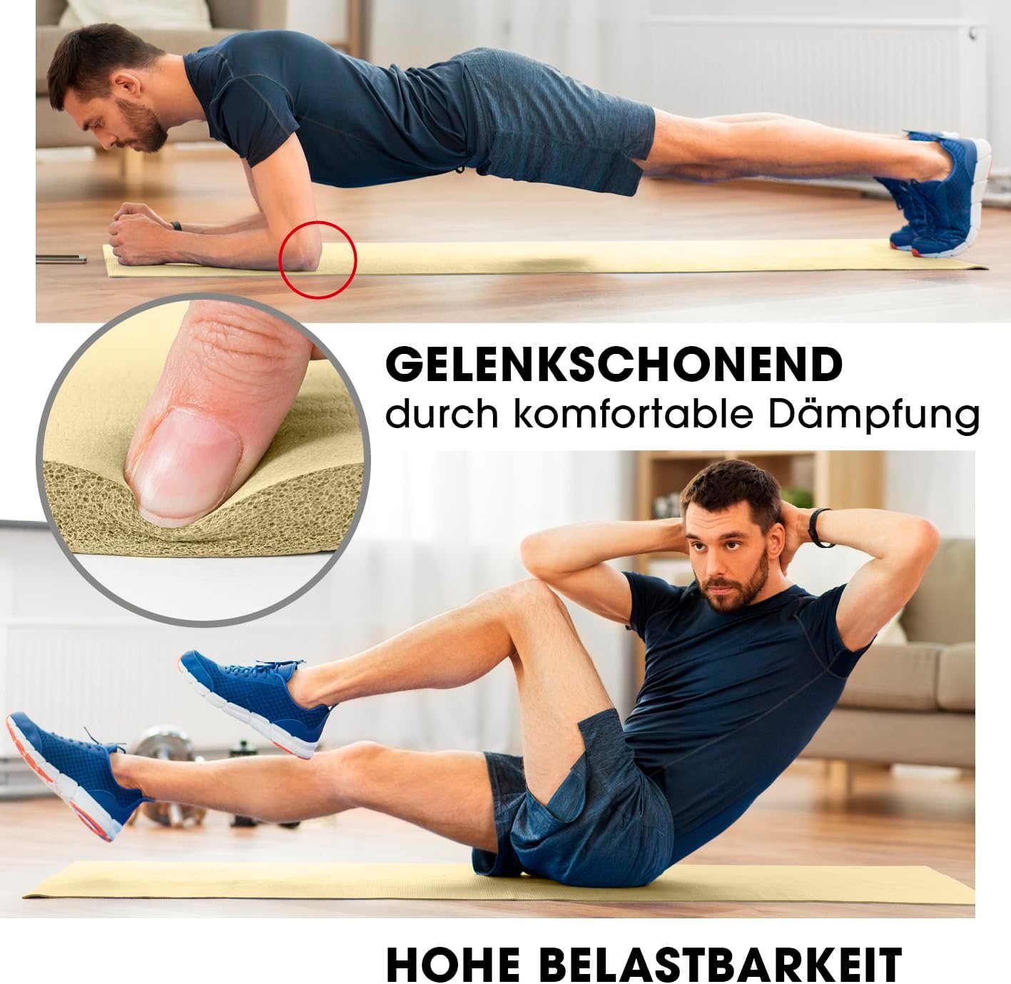 Fitnessmatte Jivan, 183 x 61 x 2 cm Creme