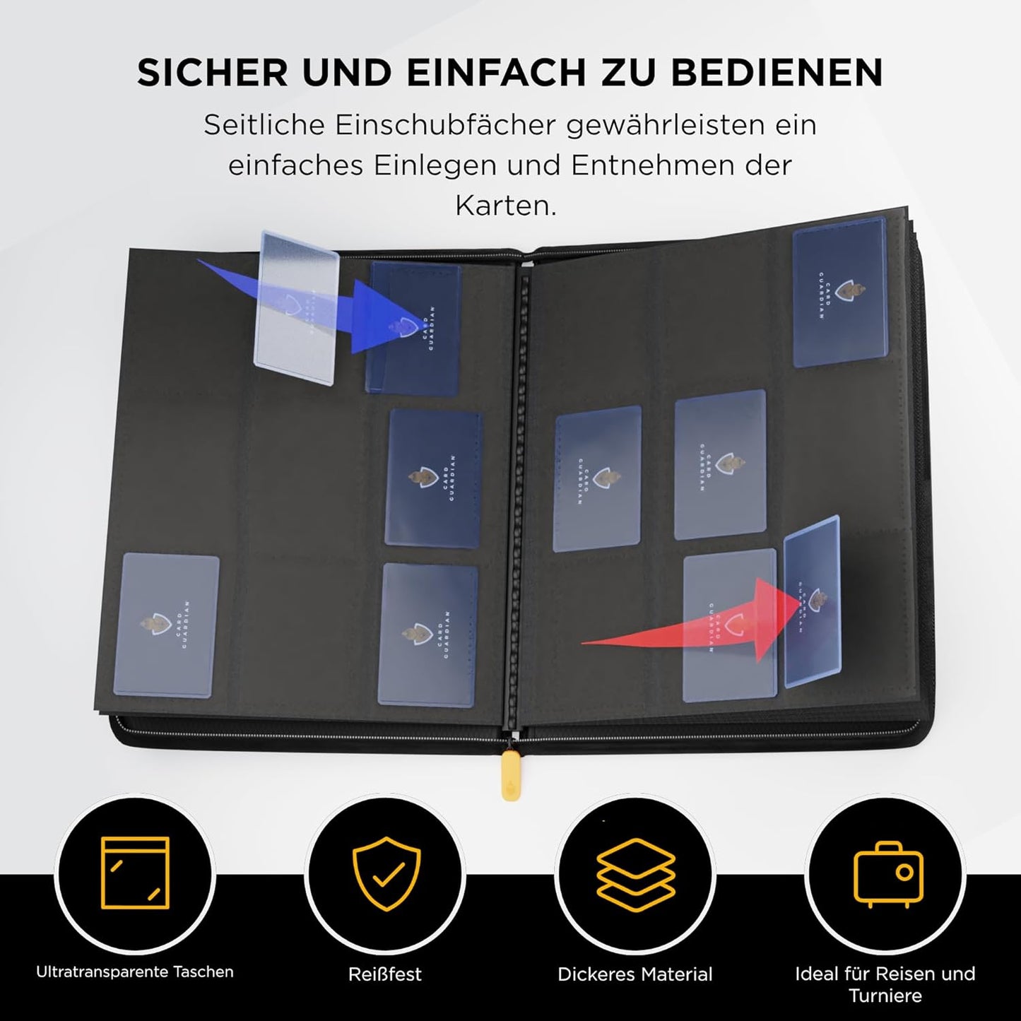 Sammelkarten-Album mit Reissverschluss, 360 Plätze, Schwarz
