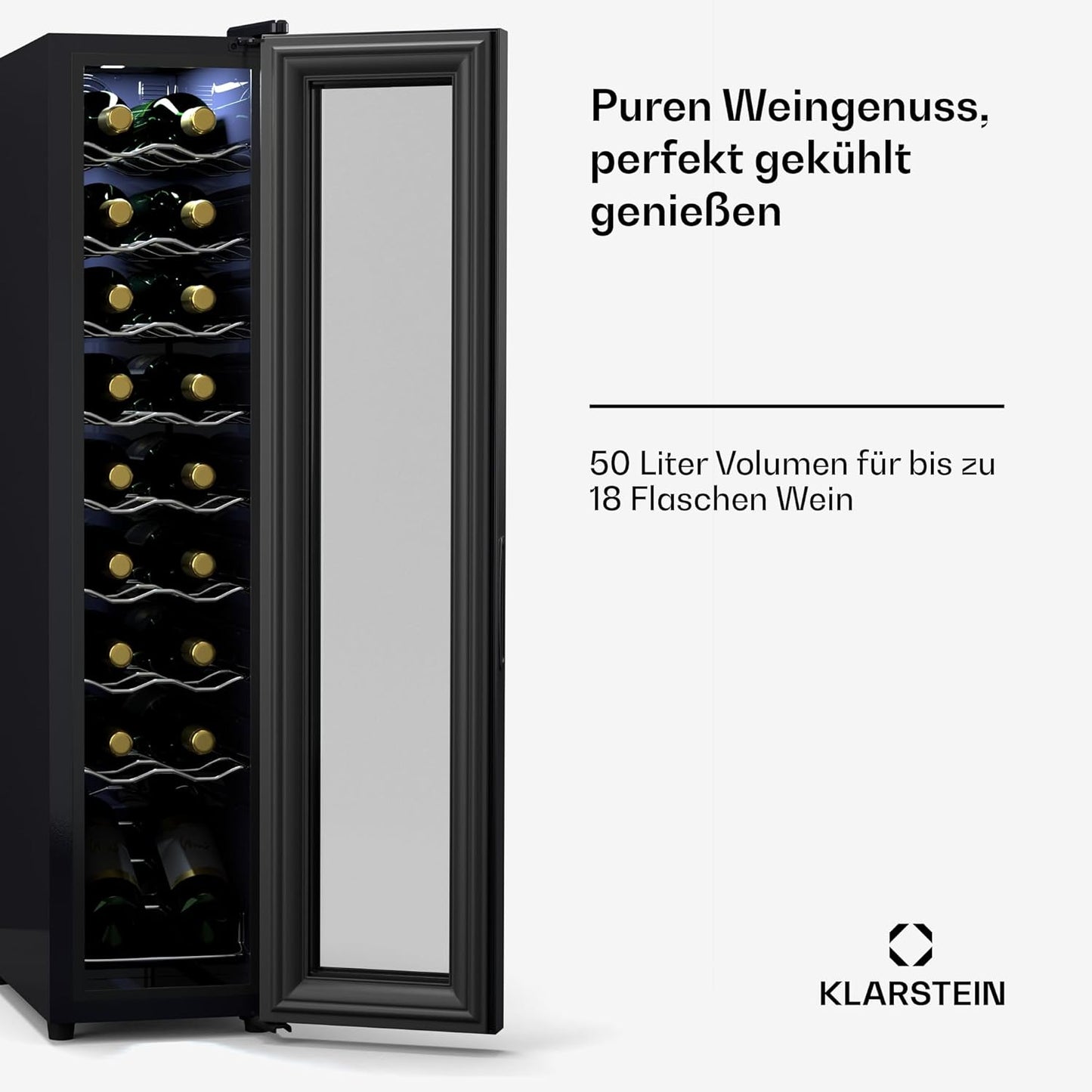 Weinkühlschrank für 18 Flaschen, Eine Zone schlank / 18 Flaschen / Schwarz