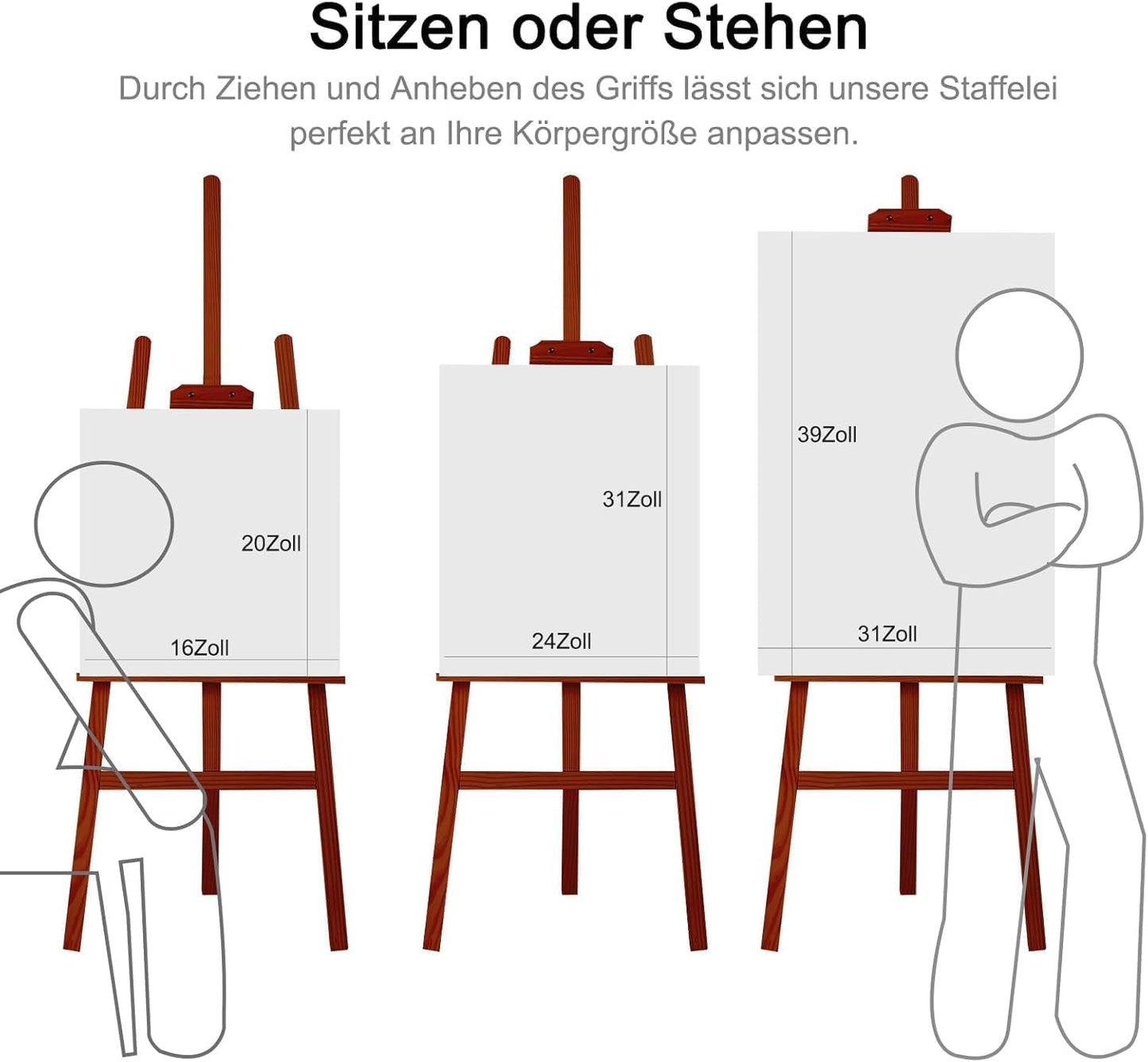 Verstellbare Holzstaffelei für Atelier & Feld, Holz Tiefrot