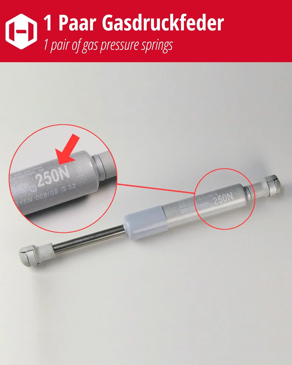2-teiliges Gasdruckfeder-Set für Hochschwenkbeschlag, 250N