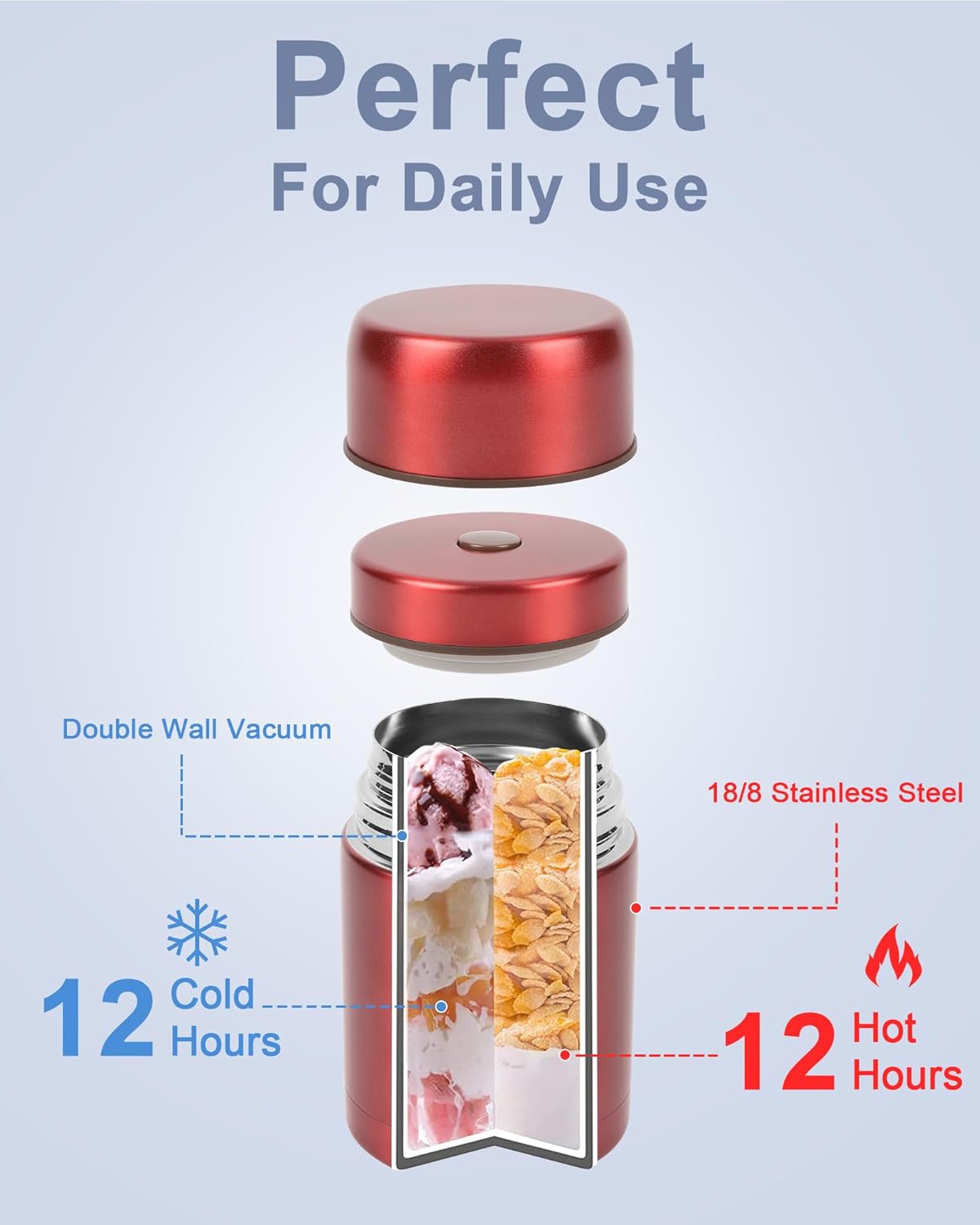 Thermobehälter für Essen, 800 ml, Red-800ml