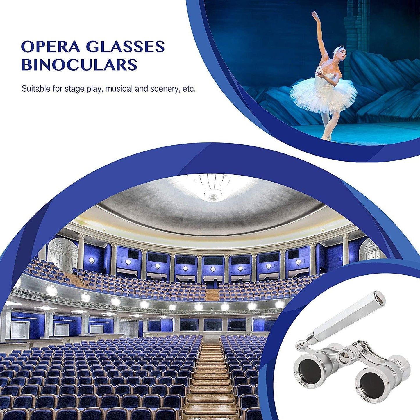 Opernglas mit ausziehbarem Griff, Silber