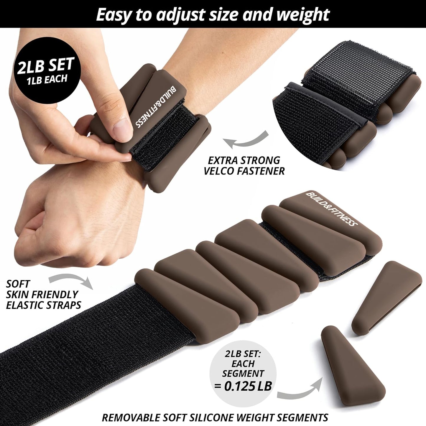 Verstellbare Handgelenk- und Knöchelgewichte, Braun 1 kg (2 * 0,5 kg)