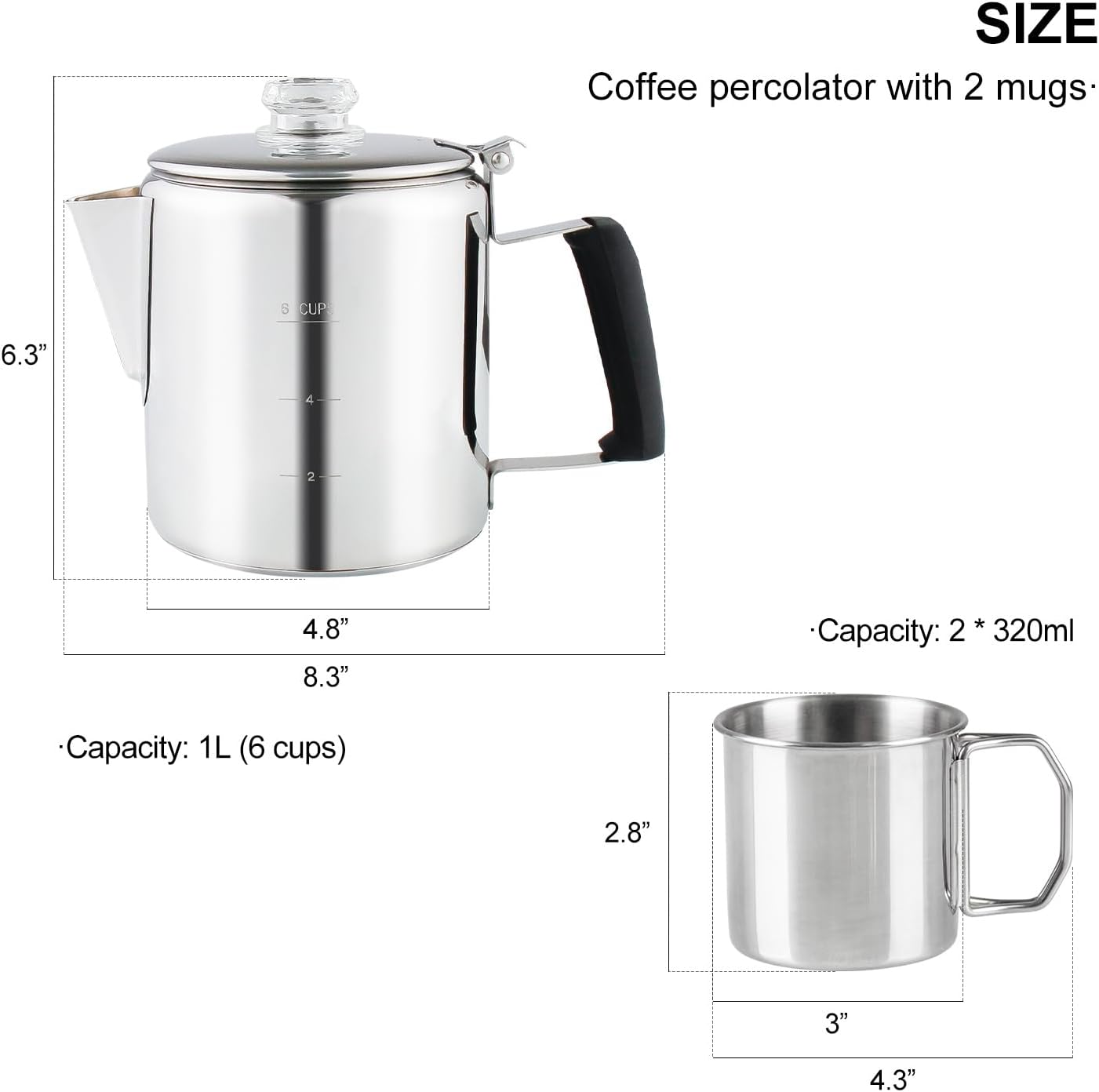 Mehrzweck-Perkolator-Kaffeekanne (6 Tassen)