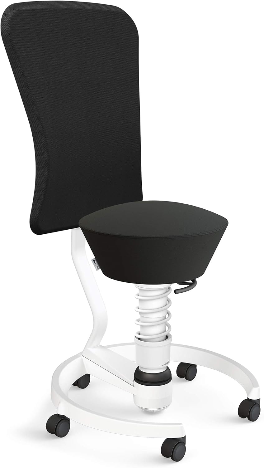 Ergonomischer Bürohocker mit Rückenlehne, Gestellfarbe - Weiss Kunstleder Uruguay Sitzfarbe - Schwarz