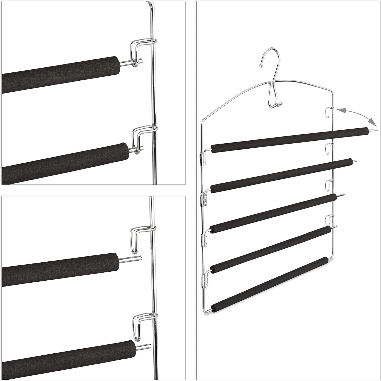 3-teiliges Hosenbügel Set, 3er Pack / Schwarz, Silber
