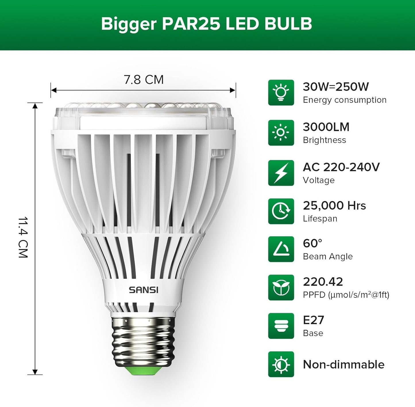 P25 LED Pflanzenlampe Vollspektrum E27, P25 30W