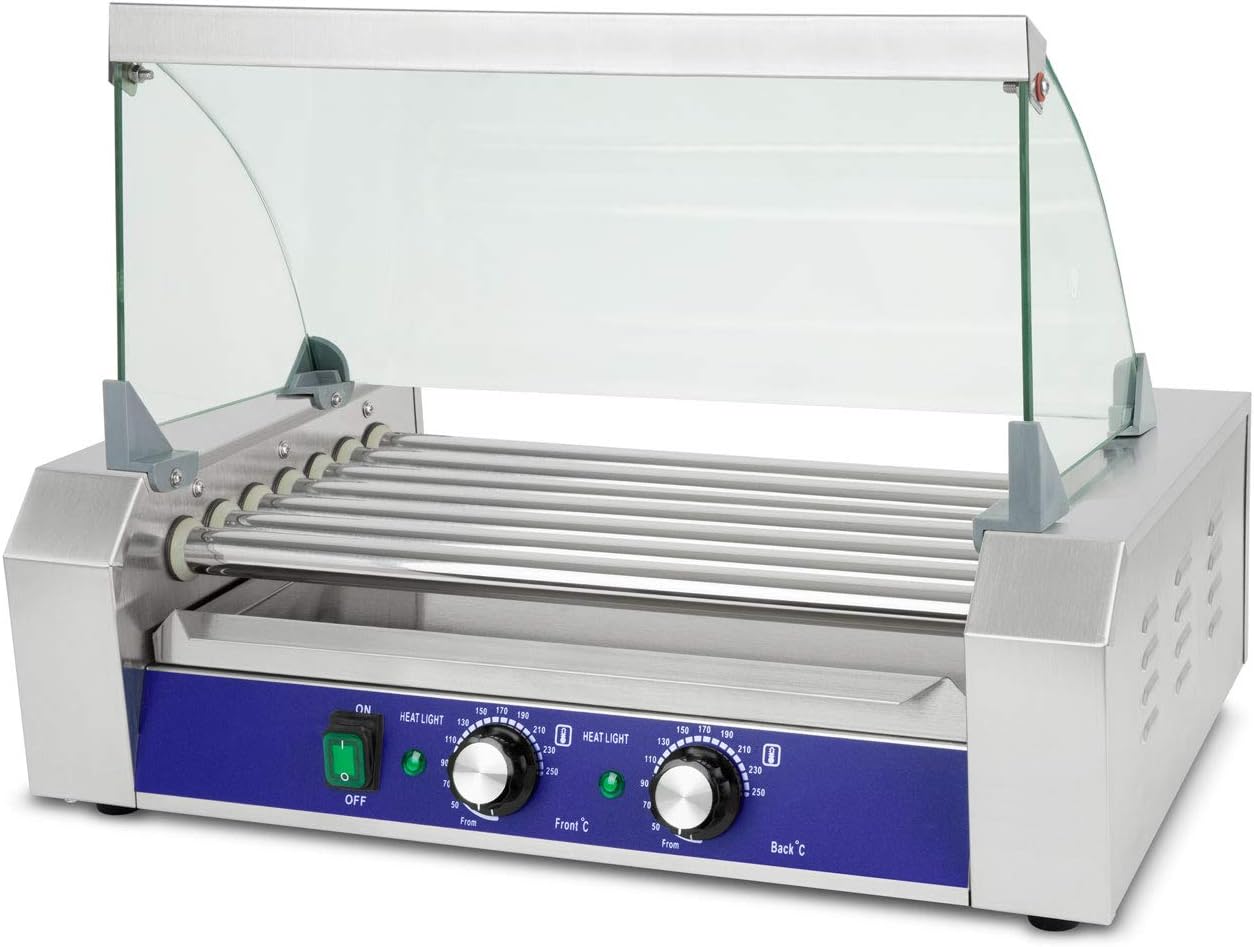 Gastro Hot Dog Maker mit Heizzonen und Glasabdeckung, 7 Walzen