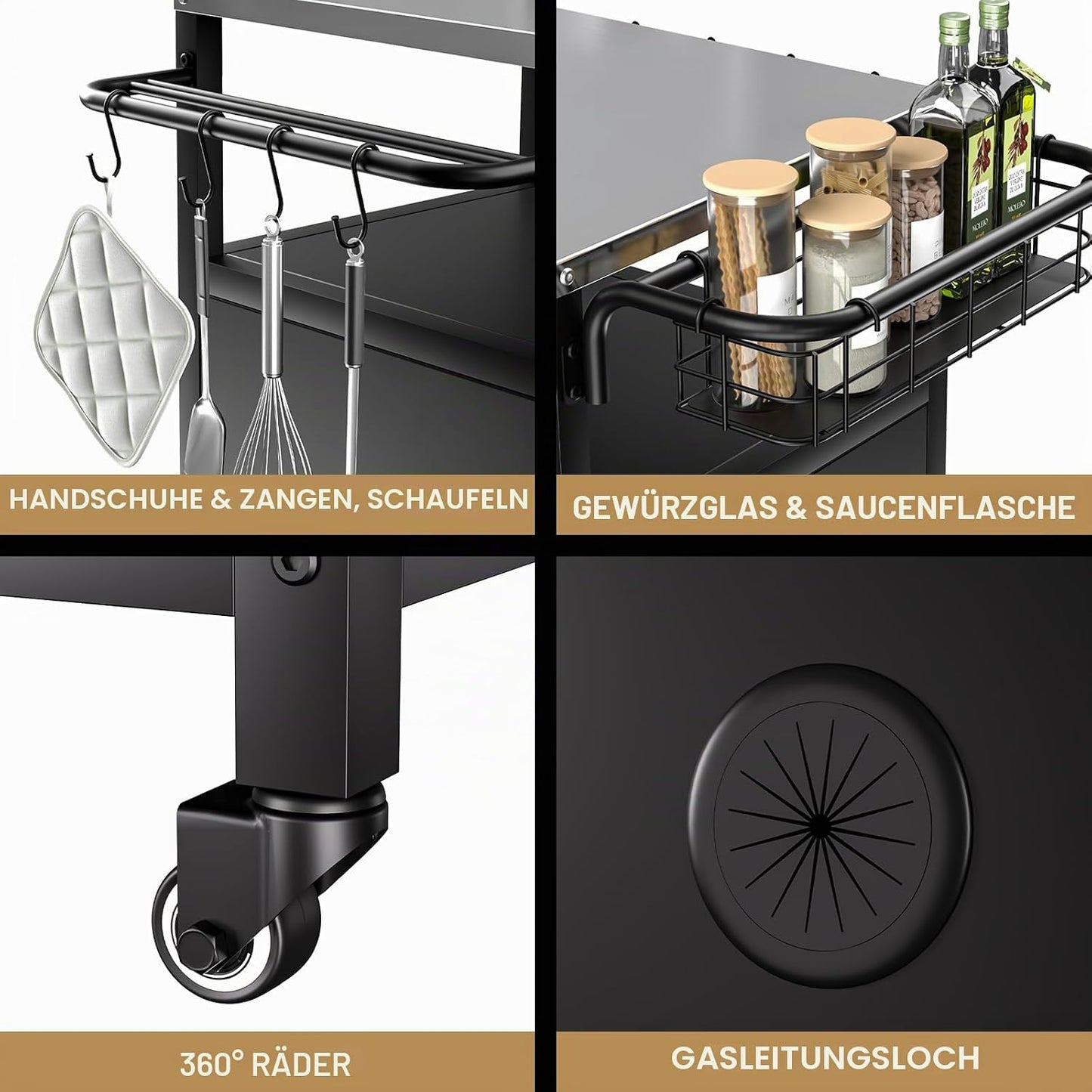 Grilltisch mit Rollen, 50x50x92cm