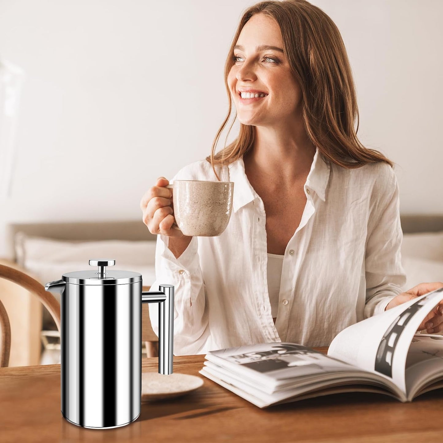 Edelstahl French Press 800ML, doppelwandig isoliert, 800ML