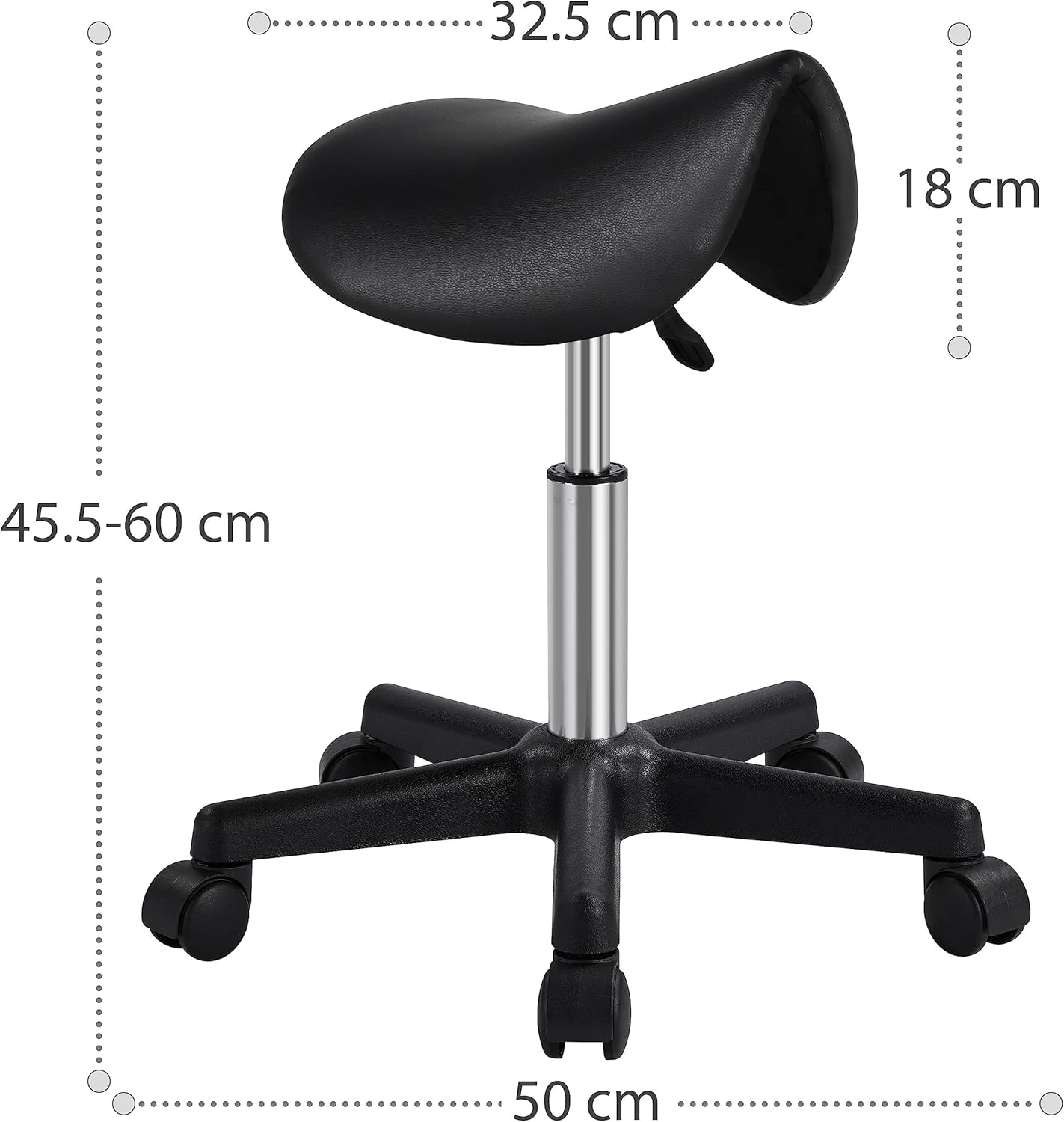 Sattelhocker mit Rollen, höhenverstellbar, Schwarz