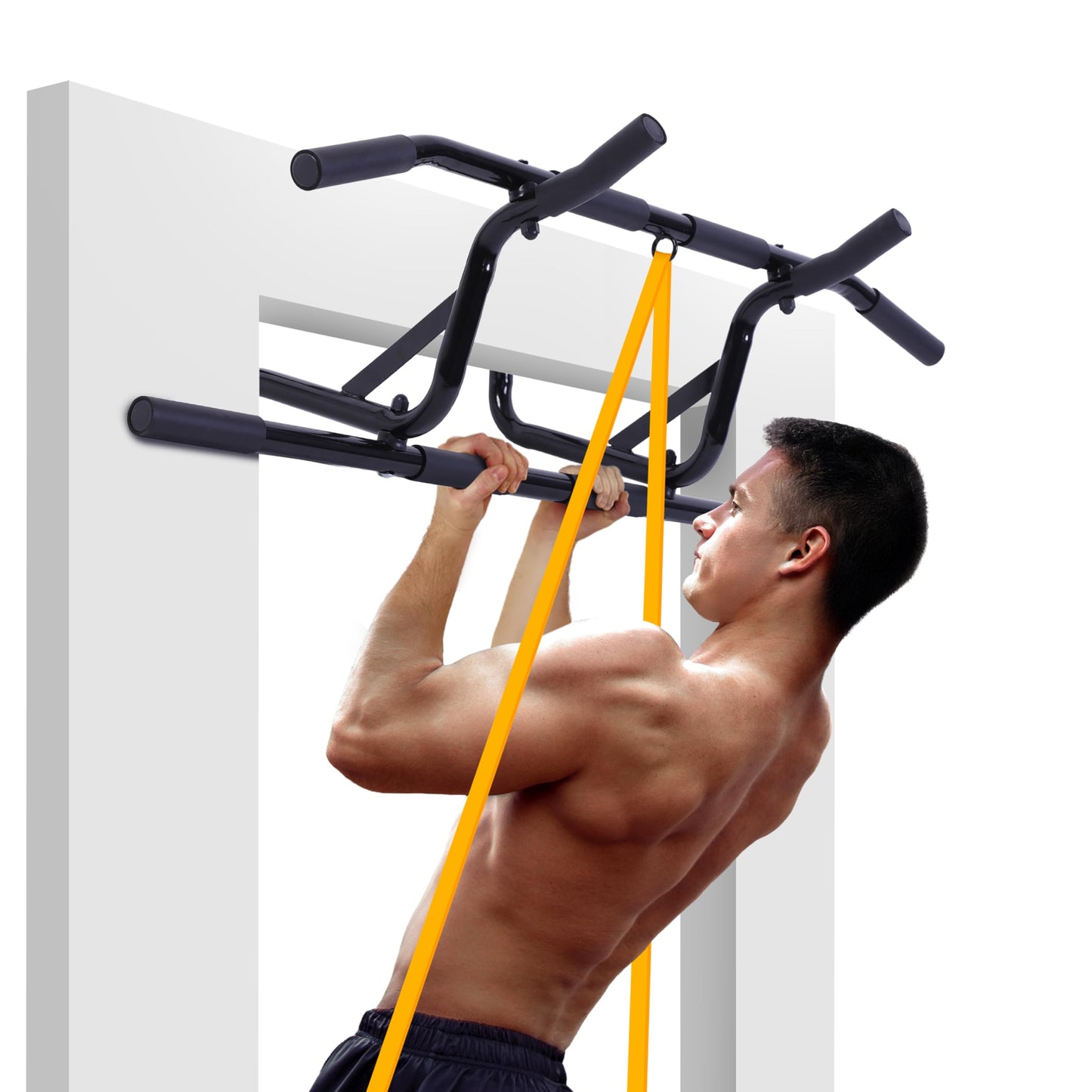 Klimmzugstange für Türrahmen (bis 90cm), Schwarz Profi Klimmzustange